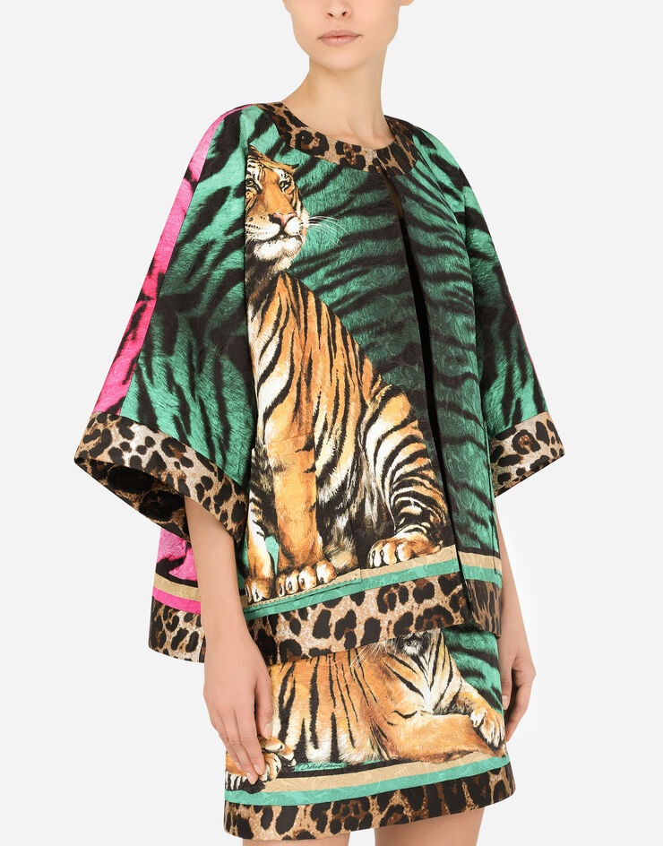 Tiger-print brocade jacket with short sleeves - 4