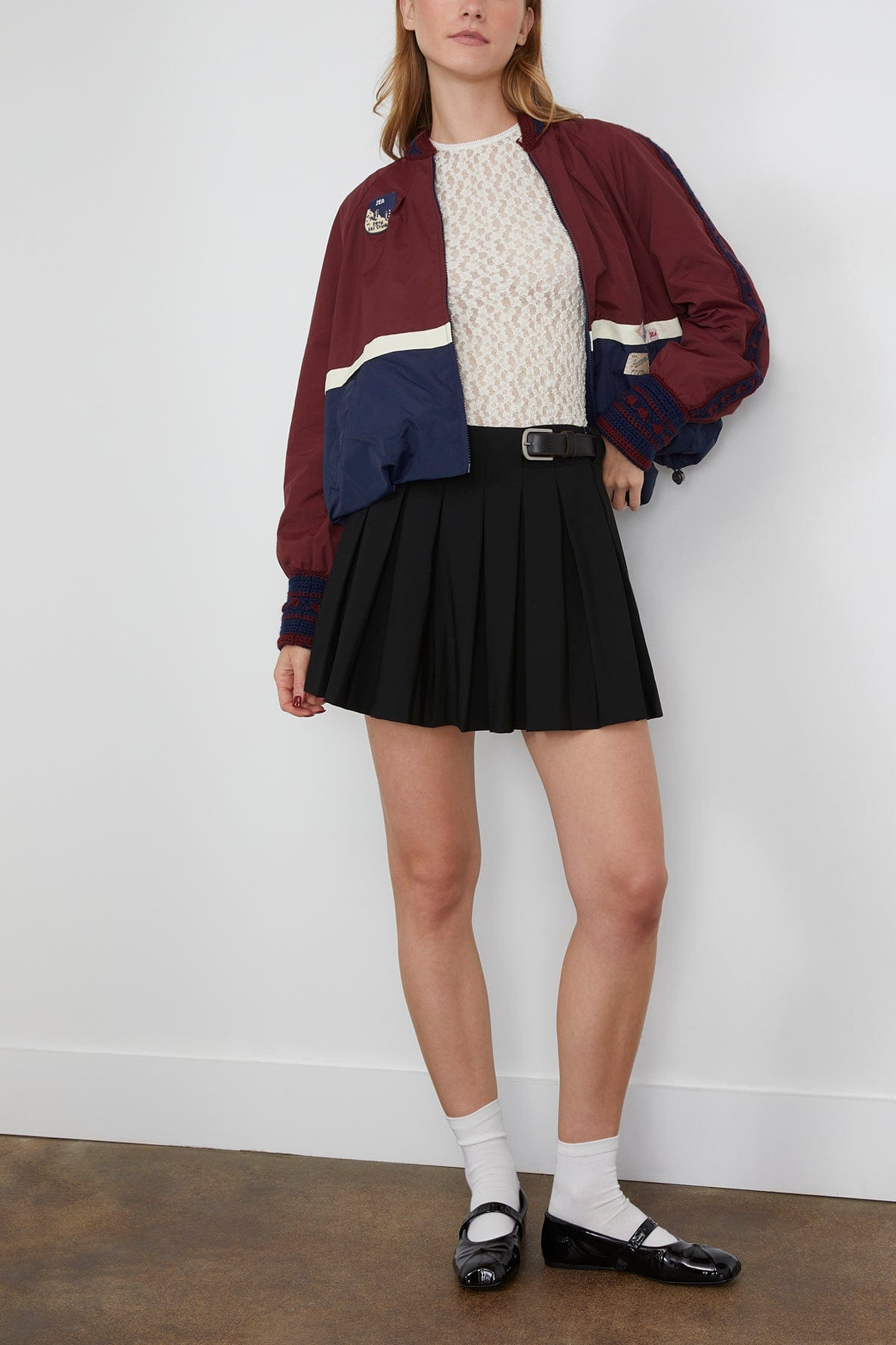 Adeline Wool Suiting Belted Pleat Mini Skirt in Black - 2