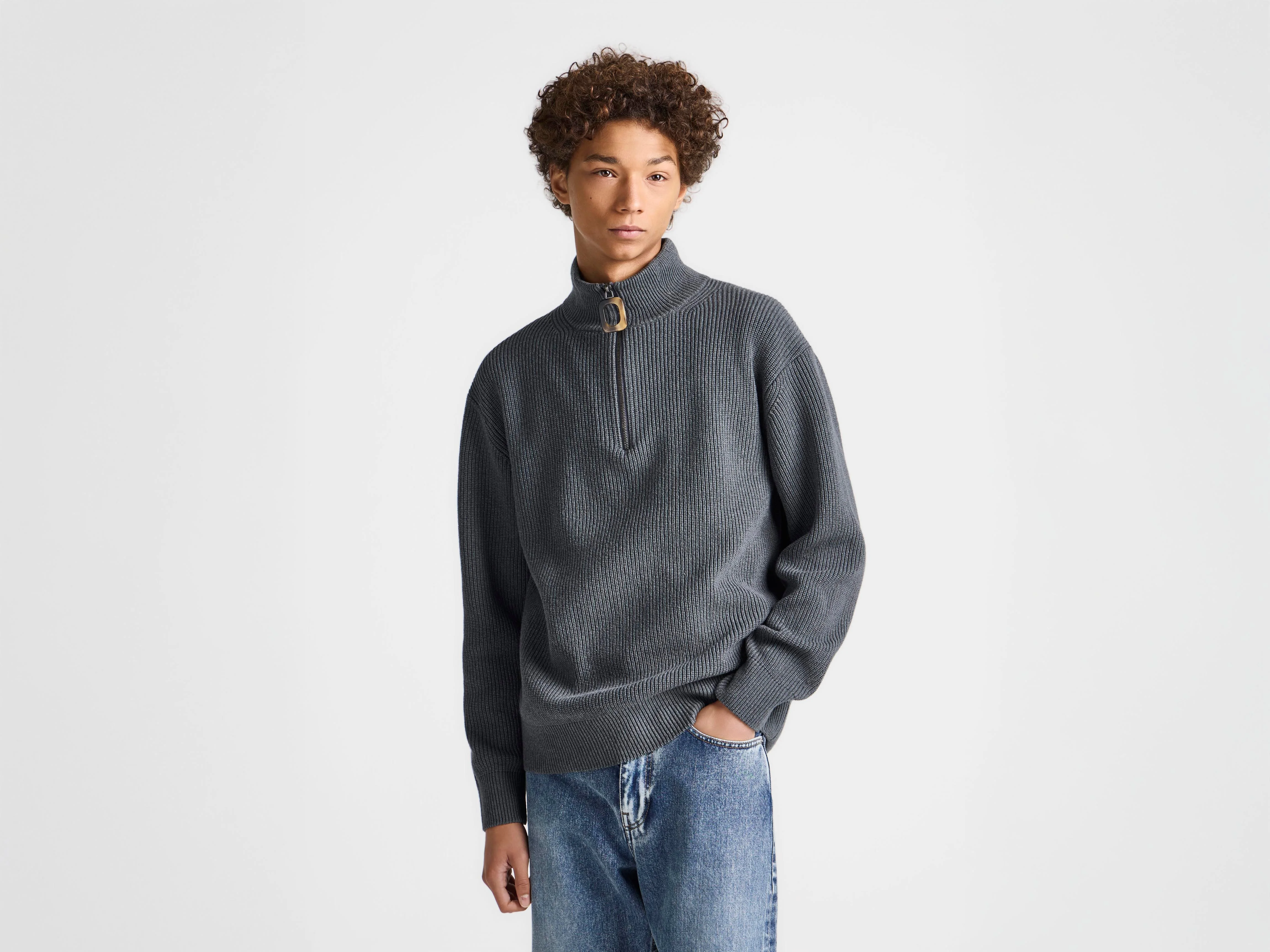 MENS HALF ZIP JUMPER IN STEEL - 1