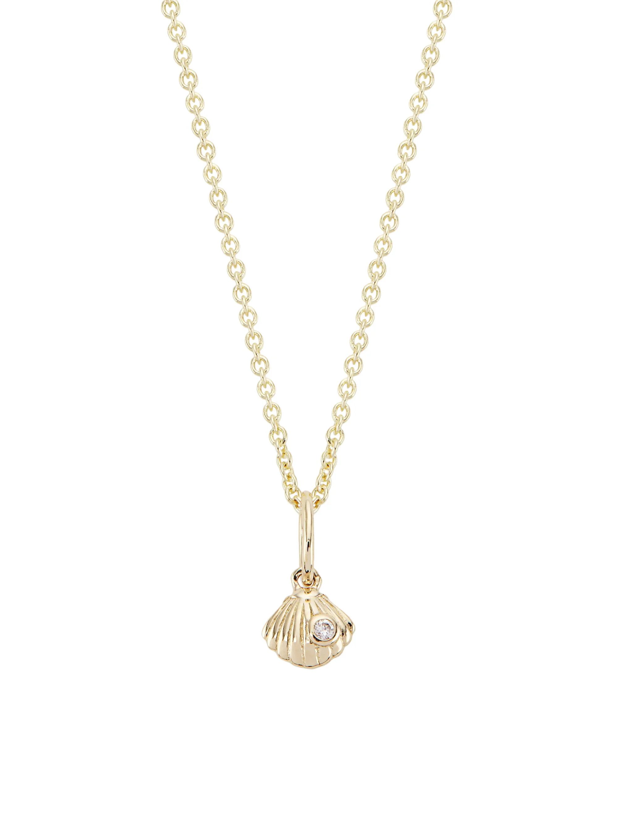 Women's 14K Yellow Gold & Diamond Tiny Clamshell Pendant Necklace - 1