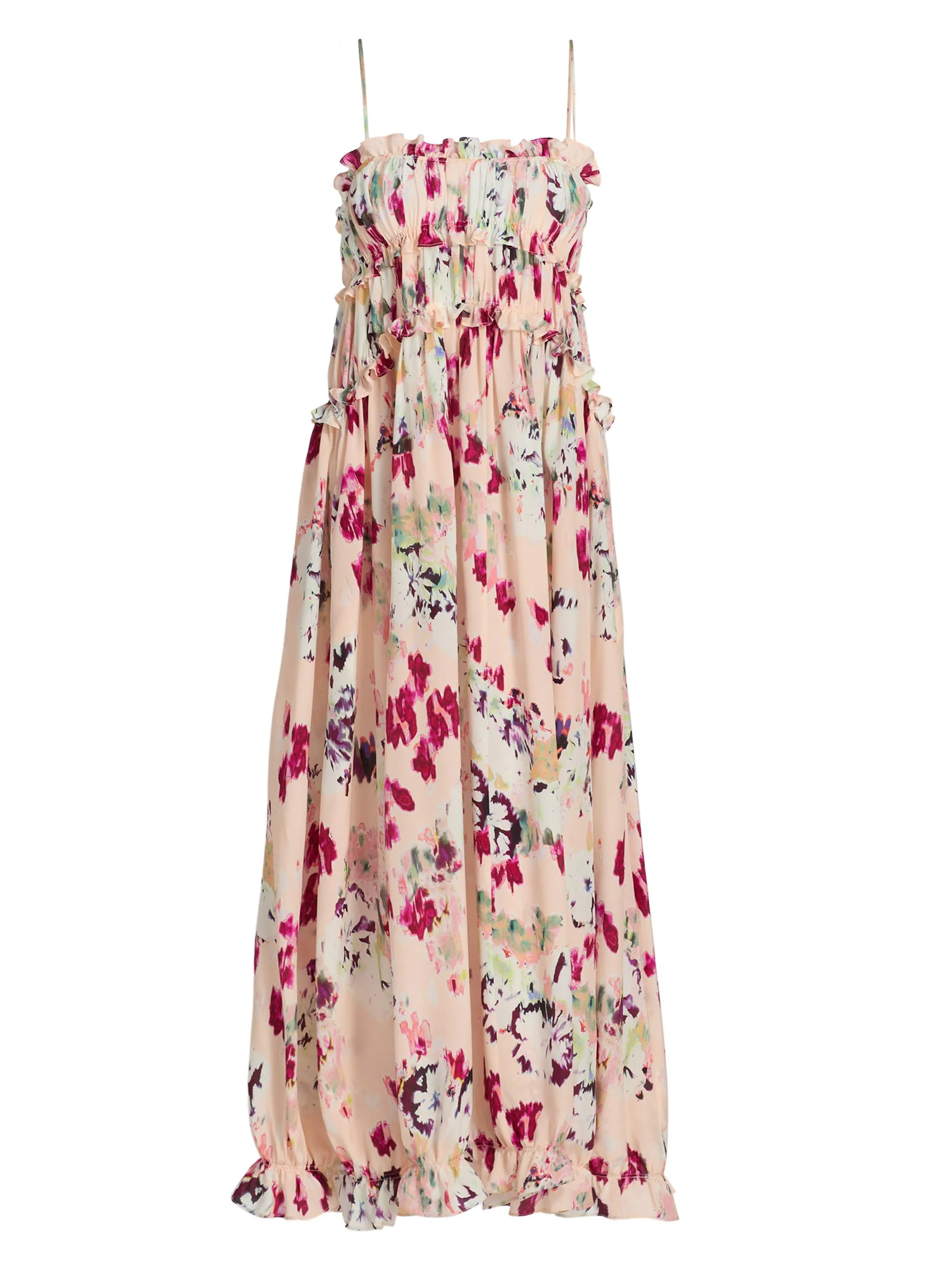 Women's Clove Ruffled Floral SIlk Maxi Dress - Summer Garden - 1