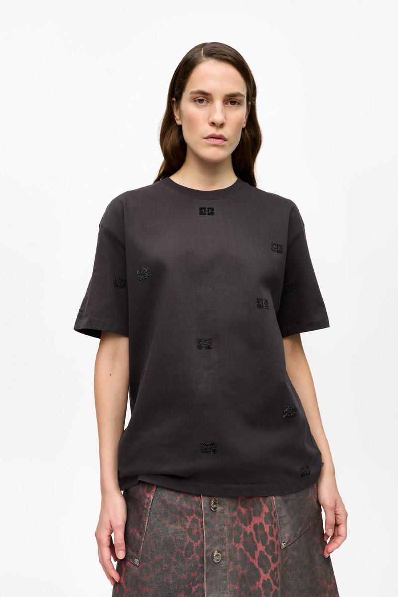 GANNI BLACK COTTON RHINESTONE T-SHIRT outlook
