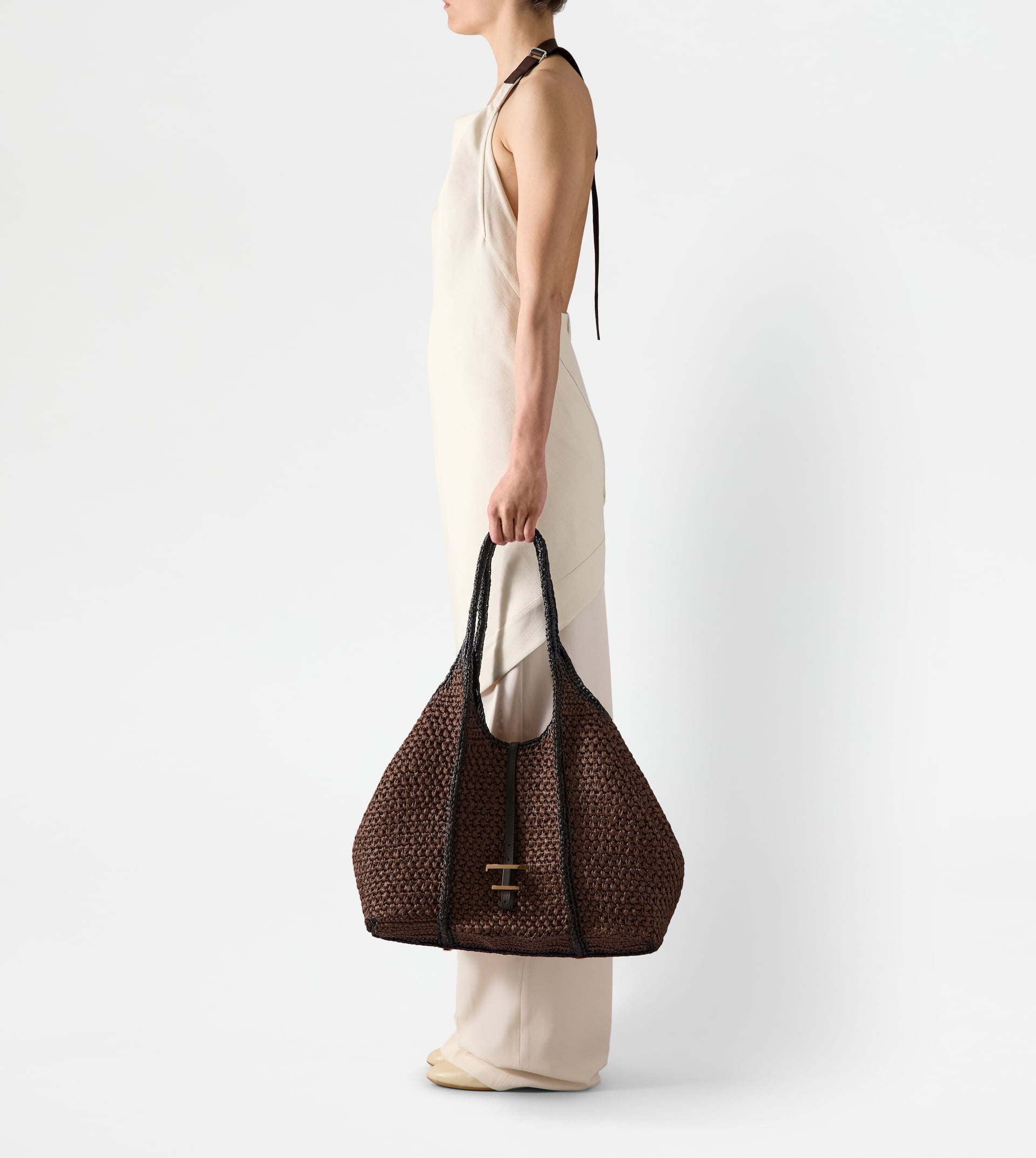 T TIMELESS SHOPPING BAG IN RAFFIA LARGE - BROWN, BLACK - 7