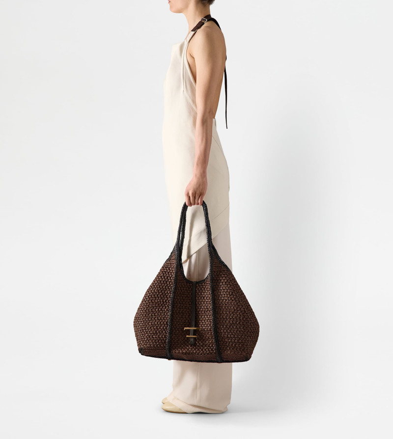 T TIMELESS SHOPPING BAG IN RAFFIA LARGE - BROWN, BLACK 7