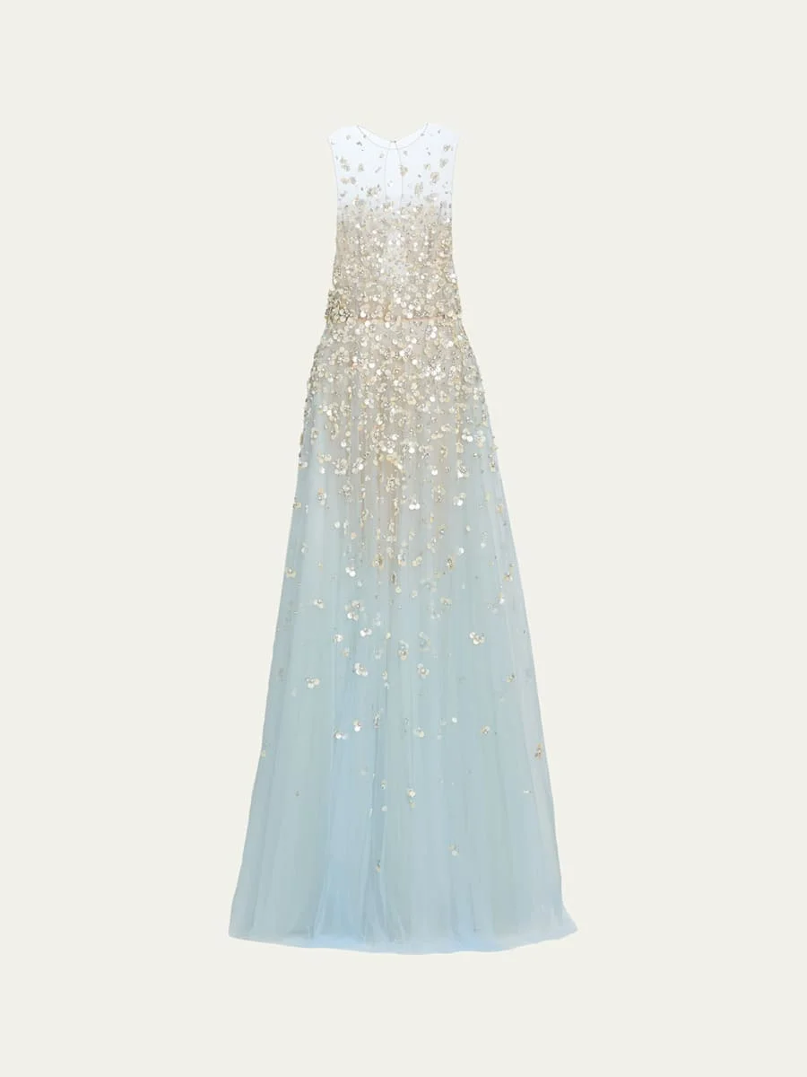 Degrade Embellished Sheer Tulle Gown - 1