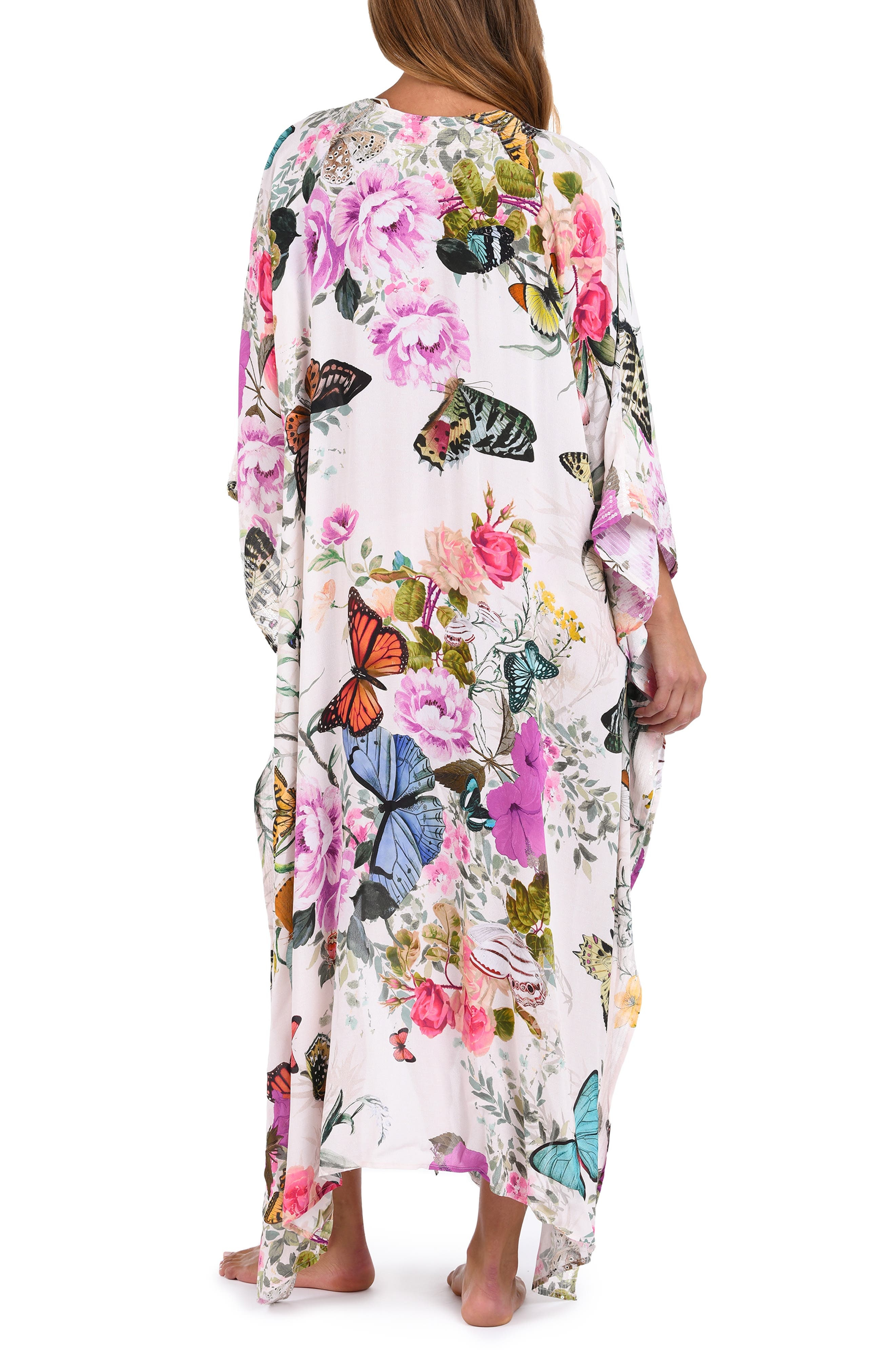 L'AGENCE Kara Butterfly Print Cover-Up Wrap in Ivory at Nordstrom - 2