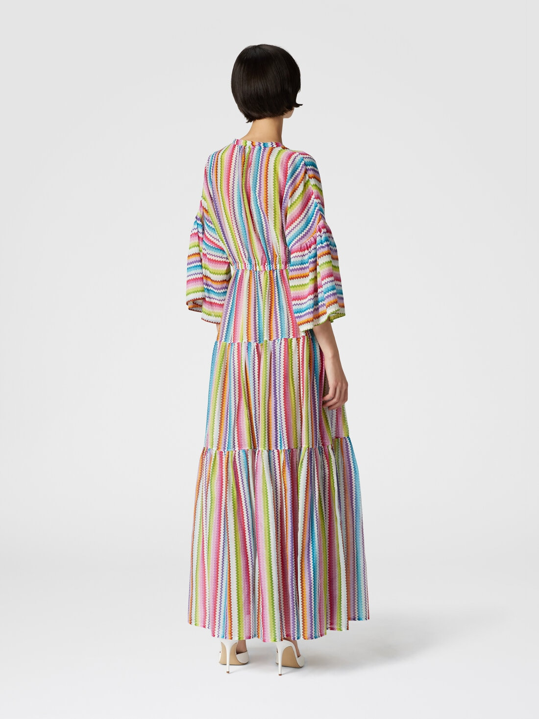 Long cover-up dress with flounces and zig zag print - 3