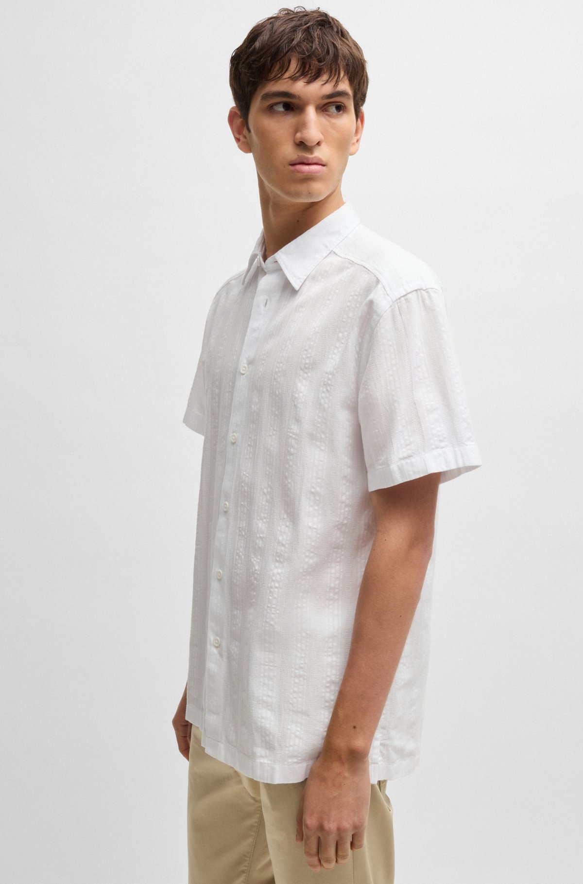 RELAXED-FIT SHIRT IN STRIPED COTTON - 6