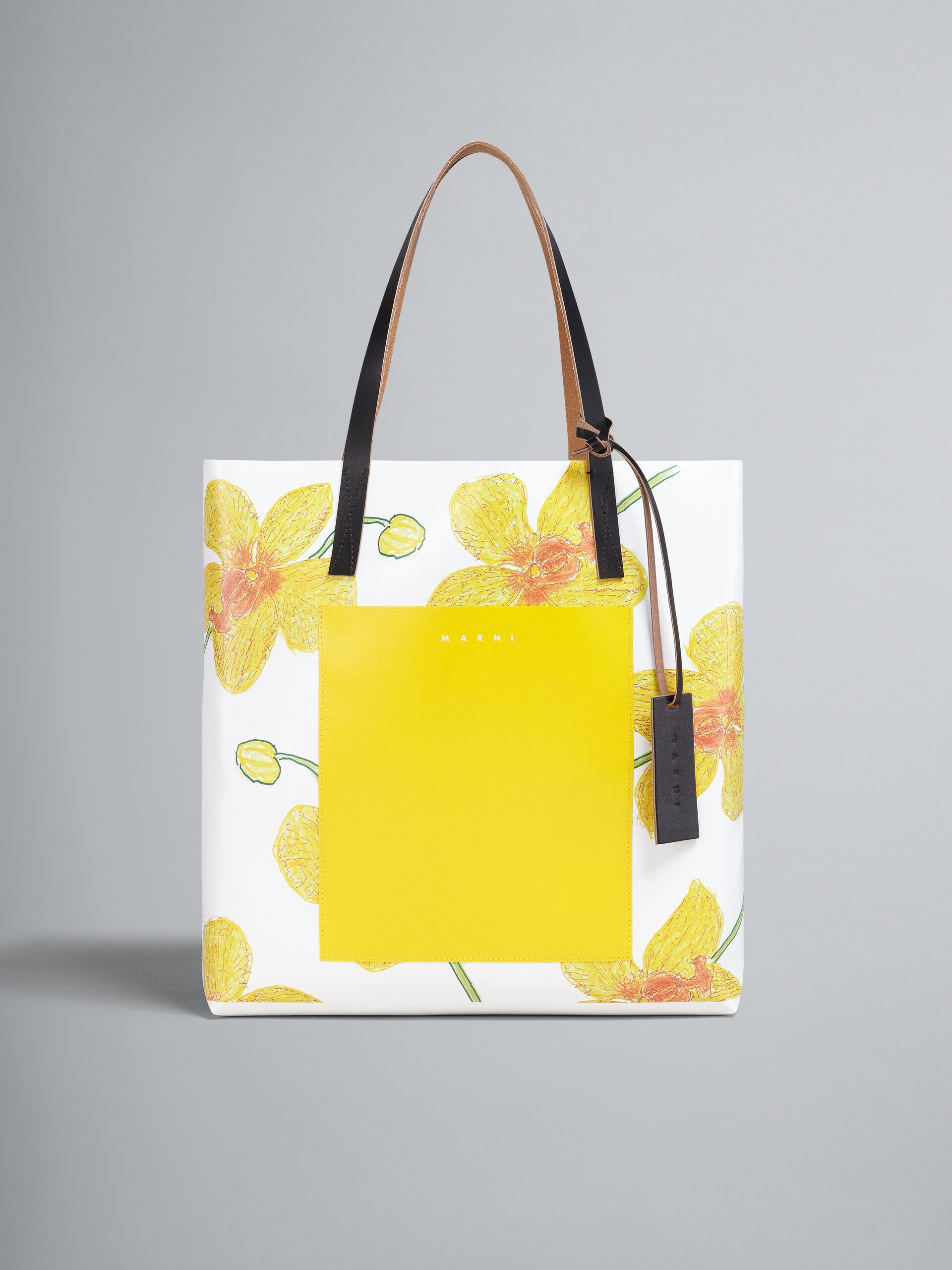 ORCHIDS PRINT YELLOW SHOPPING BAG - 1