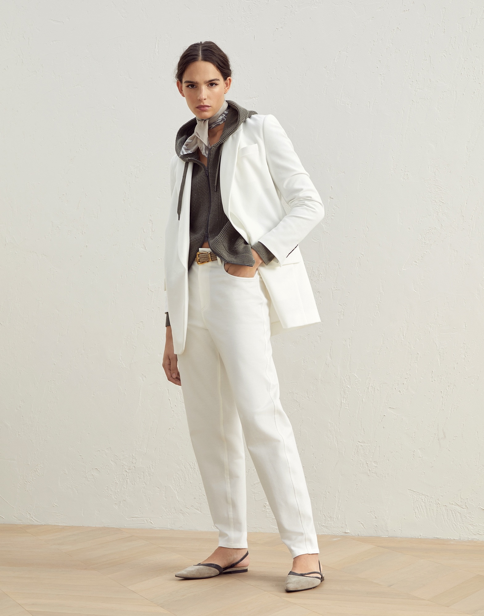 Stretch cotton couture interlock blazer with monili - 5