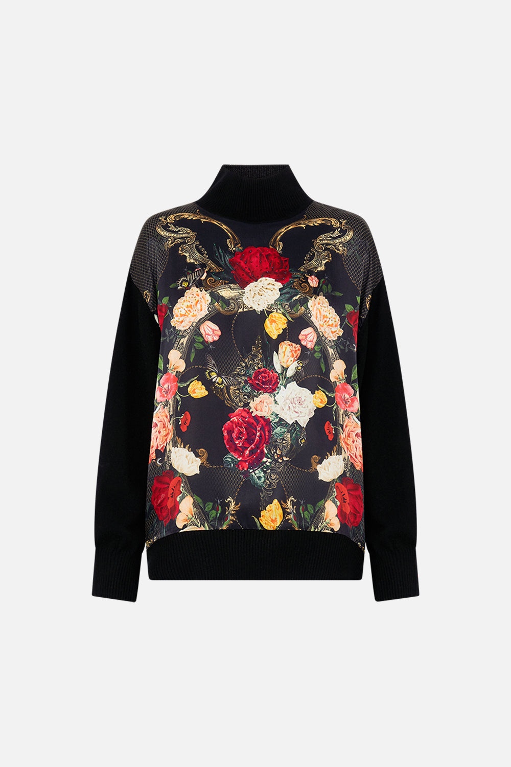 SILK FRONT TURTLE NECK KNIT - 1
