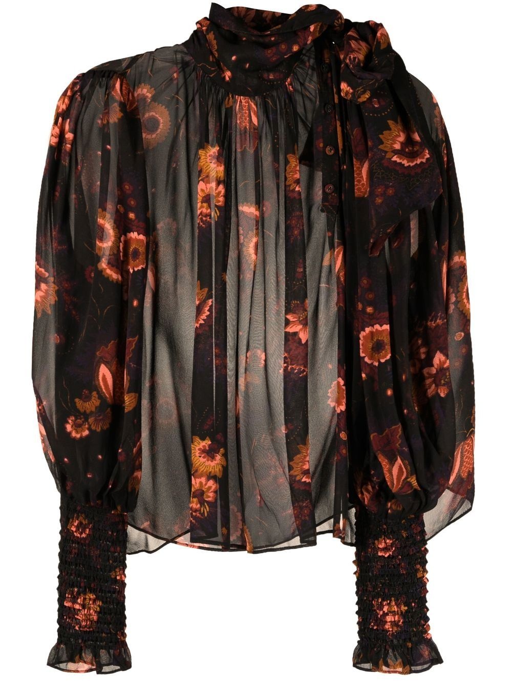 floral-print silk blouse - 1