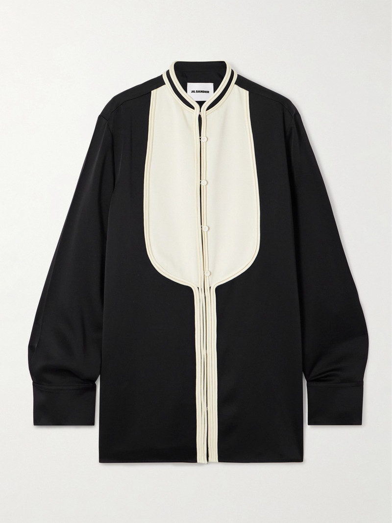Oversized Two-tone Piped Crepe Shirt 1
