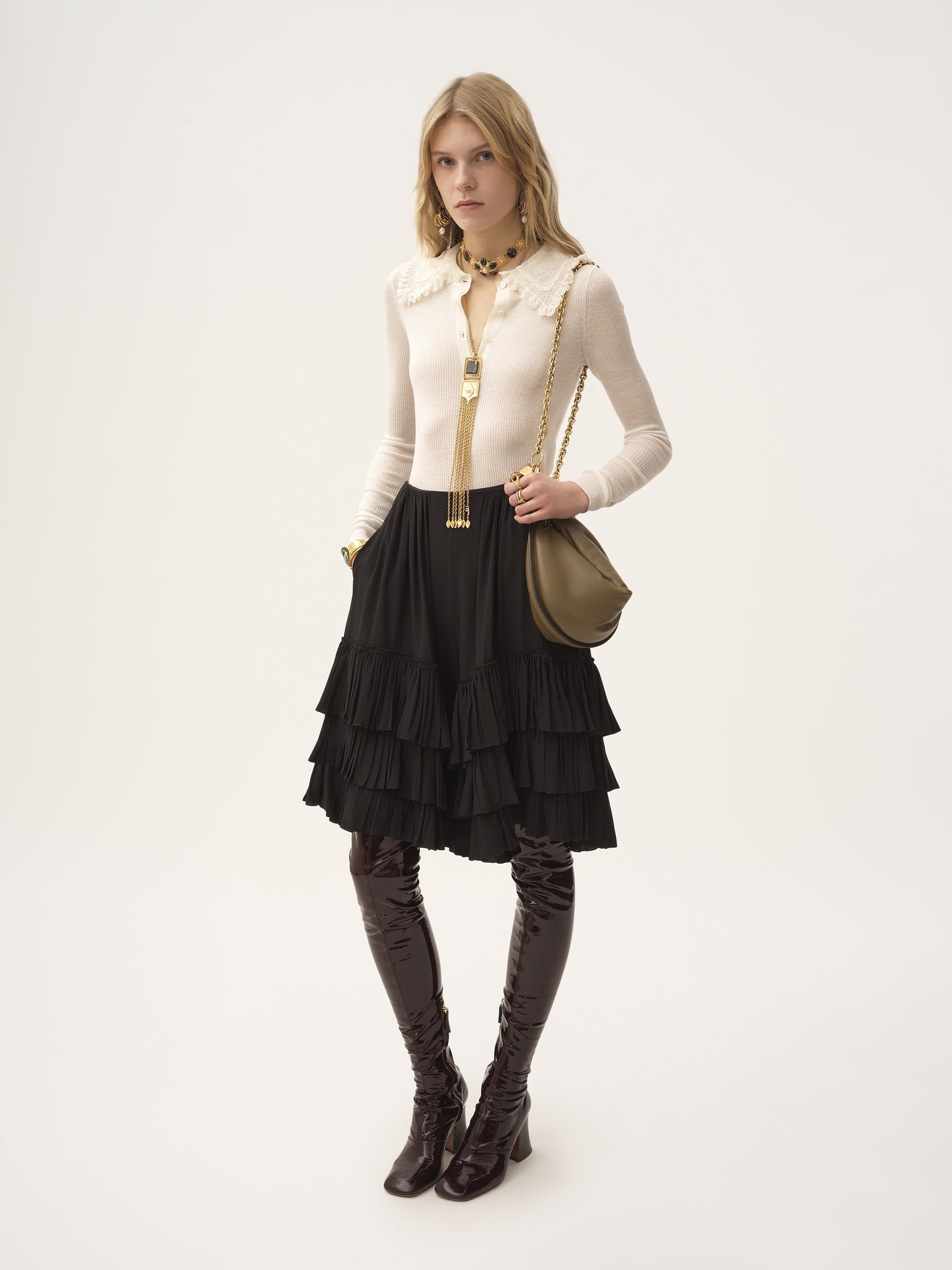 RUFFLED TIERED SHORTS IN CRÊPE DE CHINE - 3