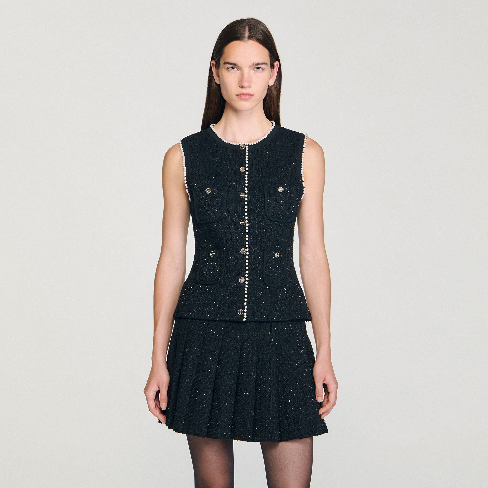 EMBELLISHED TWEED VEST TOP - 4