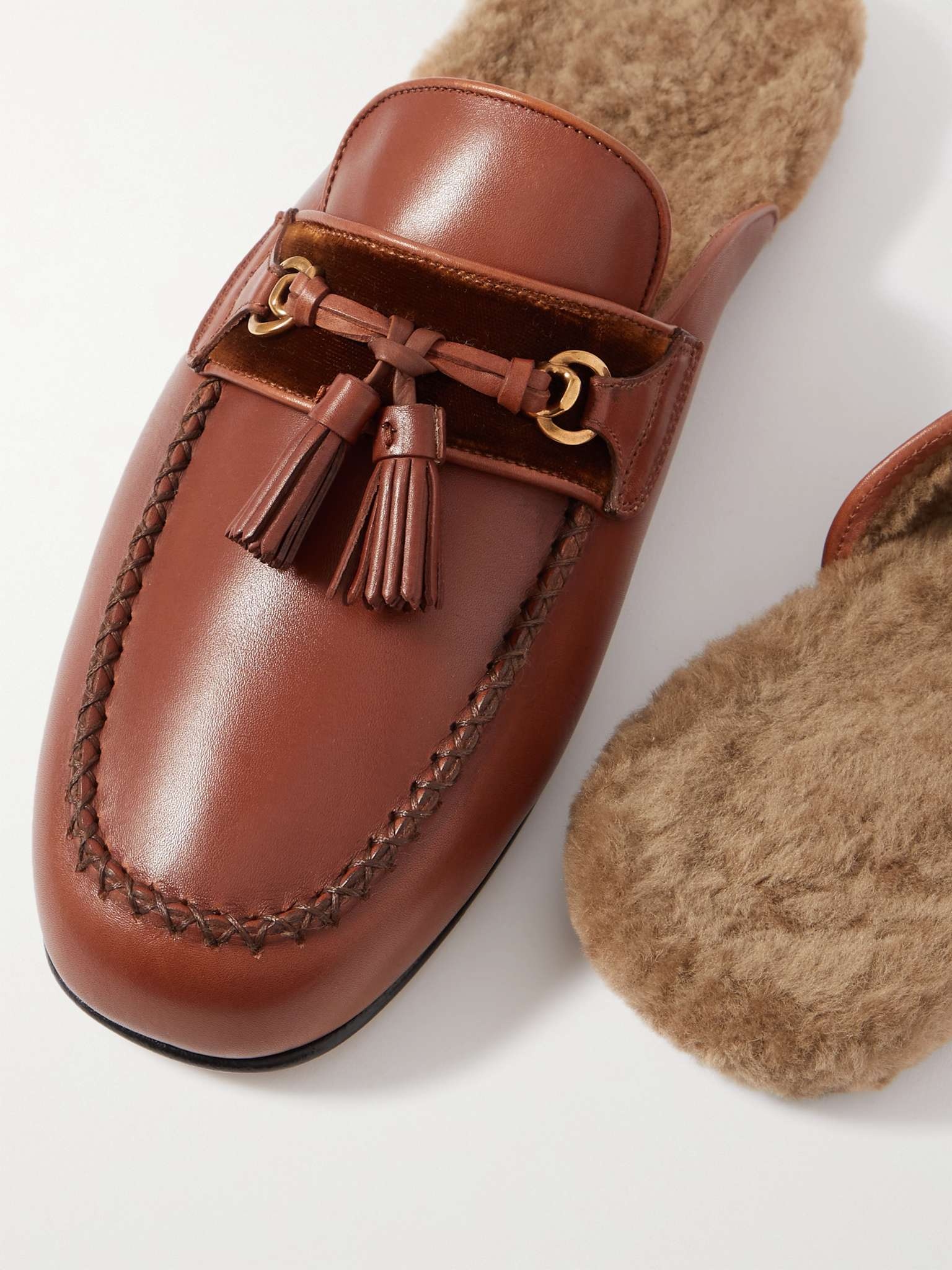 Stephan Shearling-Lined Leather Tasselled Backless Loafers - 6