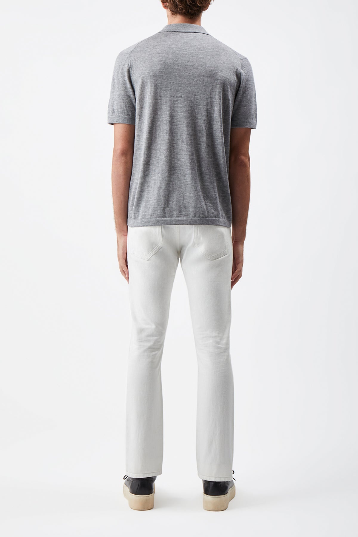 Stendhal Knit Short Sleeve Polo in Heather Grey Cashmere - 4