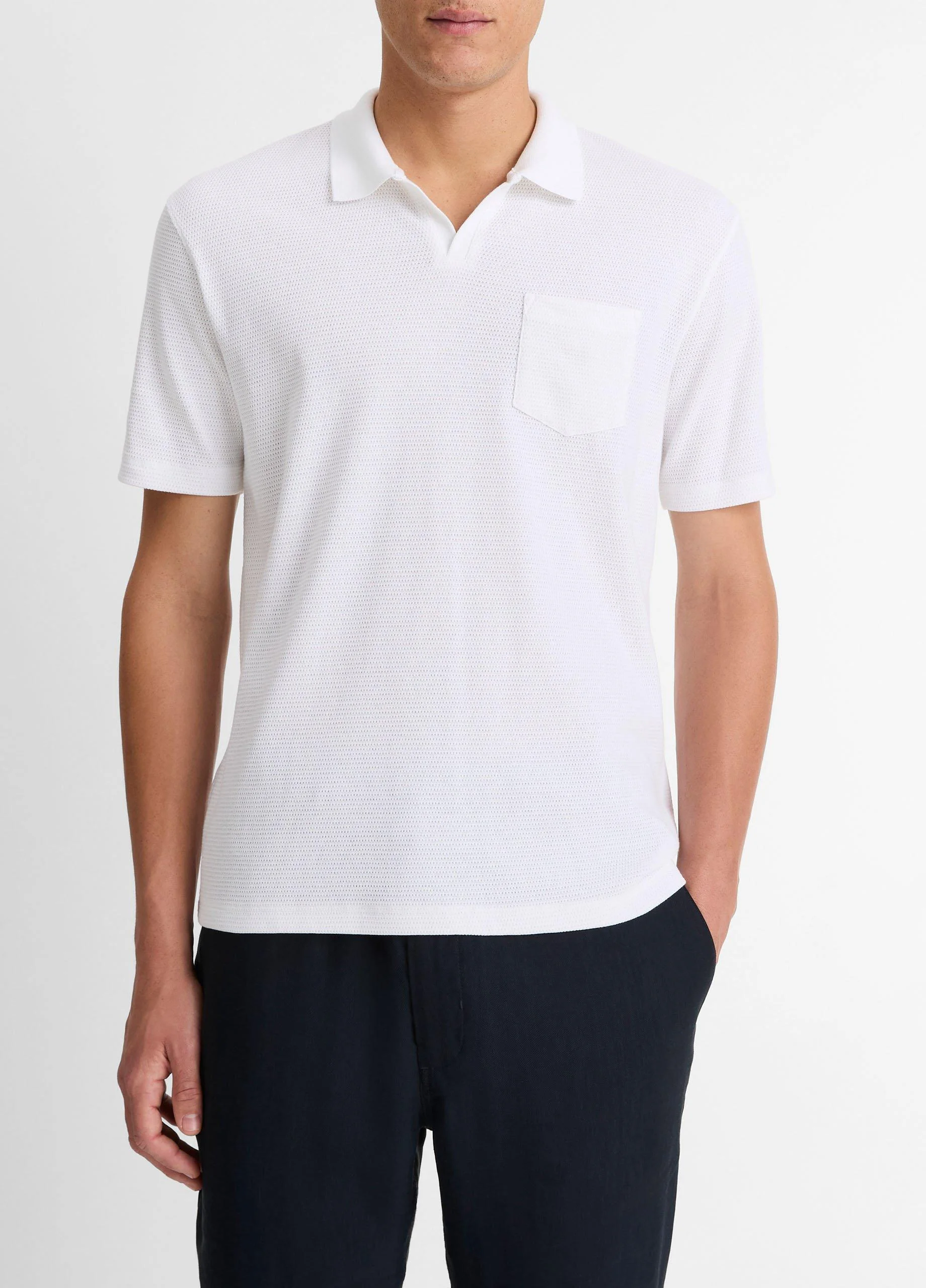 Cotton-Blend Johnny-Collar Polo Shirt - 1