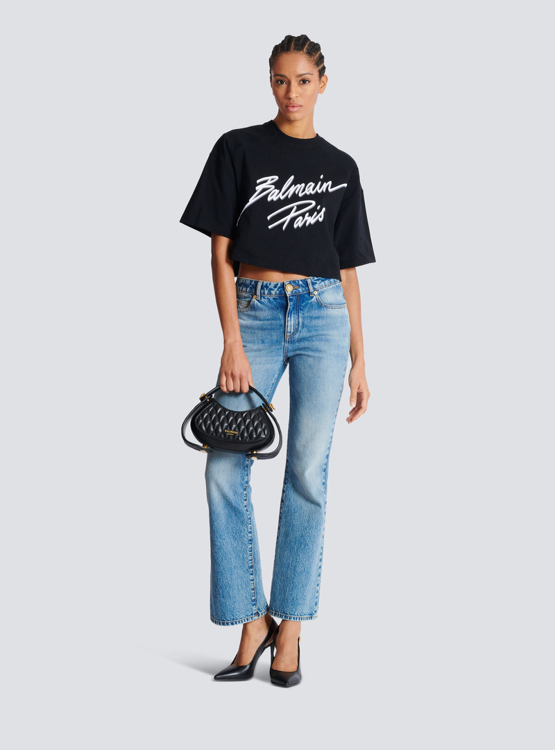 Balmain Cropped T-shirt with flocked Balmain Letter logo outlook