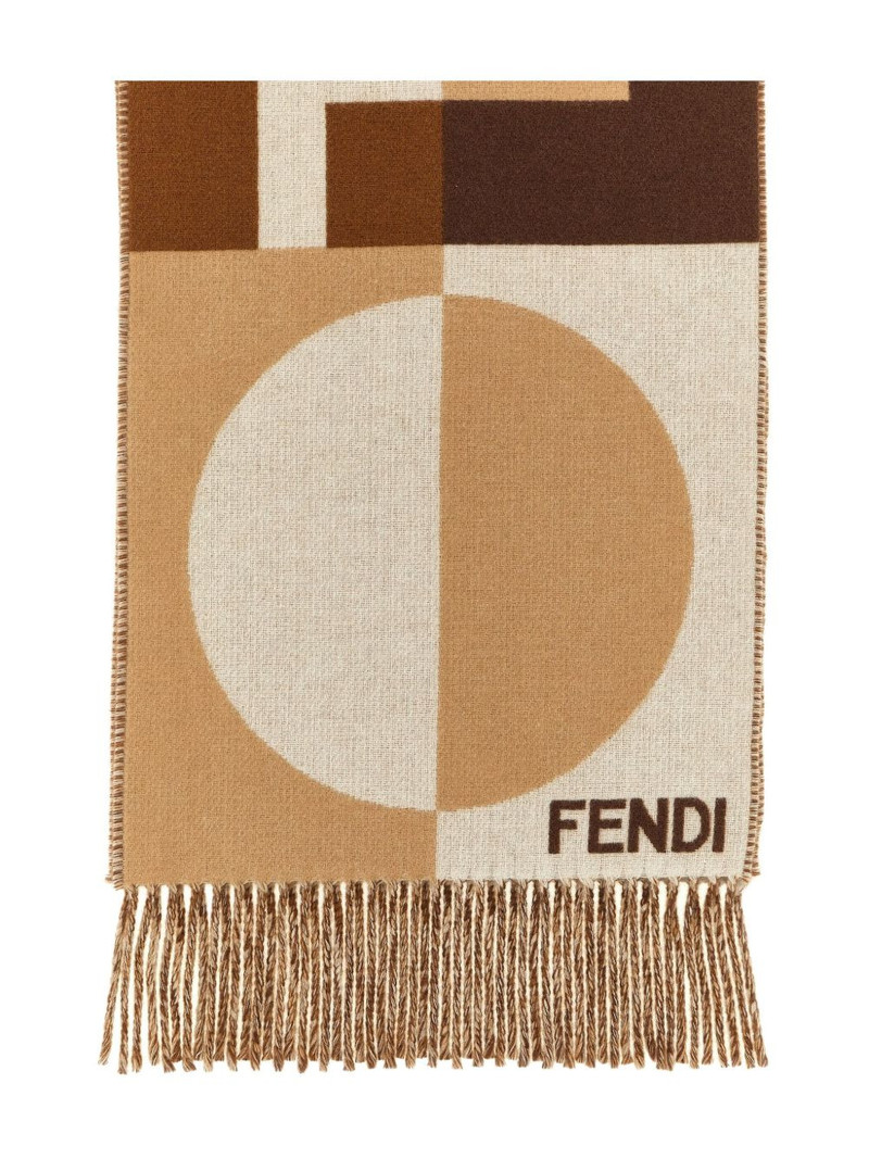 FENDI jacquard-pattern fringed scarf outlook
