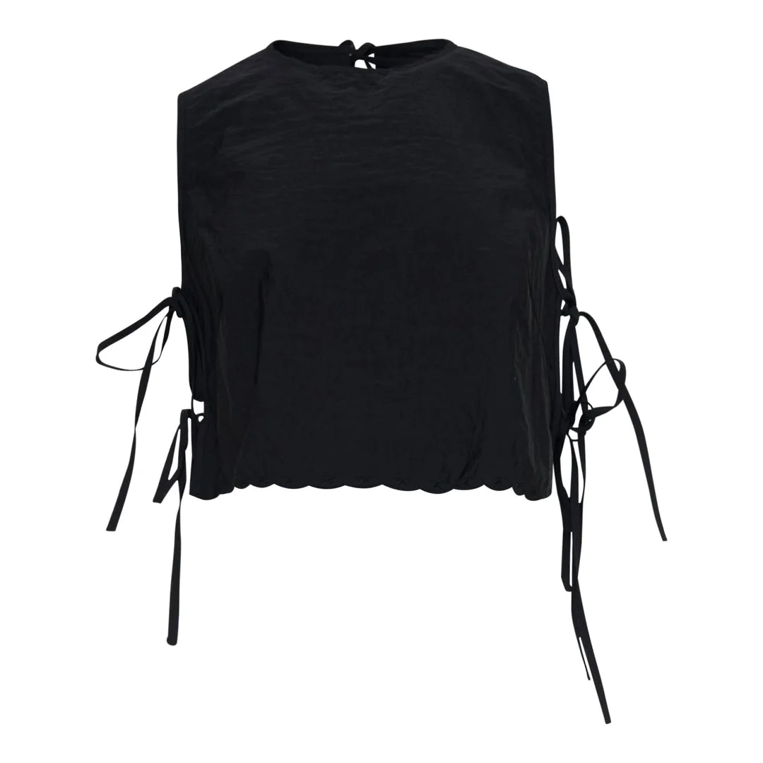 Embroidered Taffeta Lace-Up Top - 1