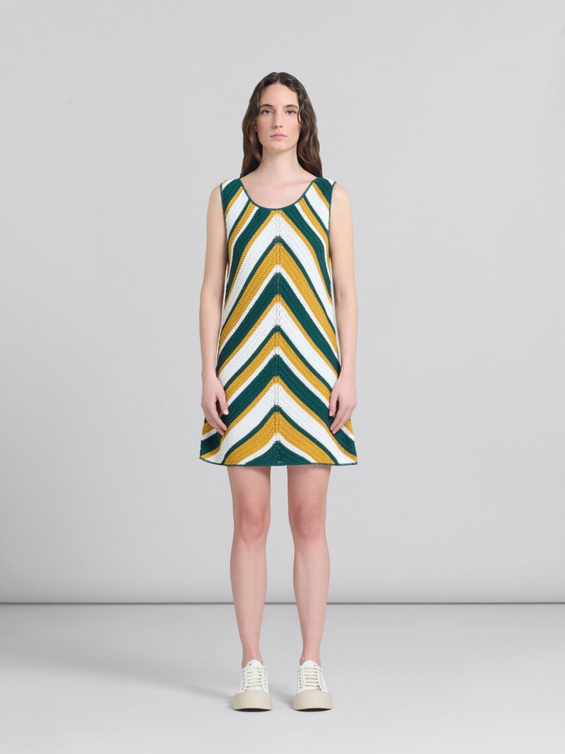 TEAL AND YELLOW CROCHET DRESS WITH CHEVRON PATTERN - 1