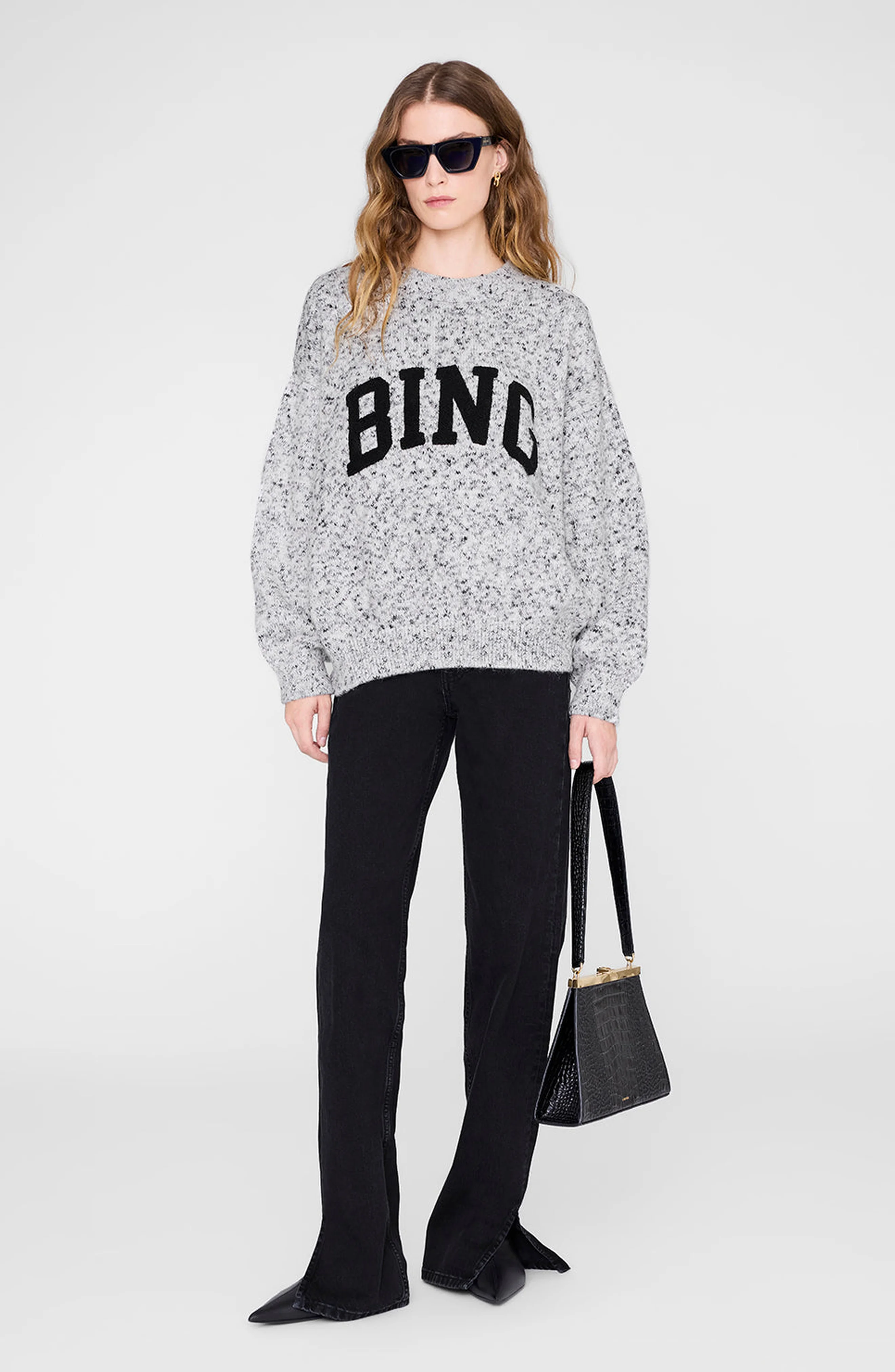 ANINE BING Sydney Crew Sweater in Marled White at Nordstrom - 1