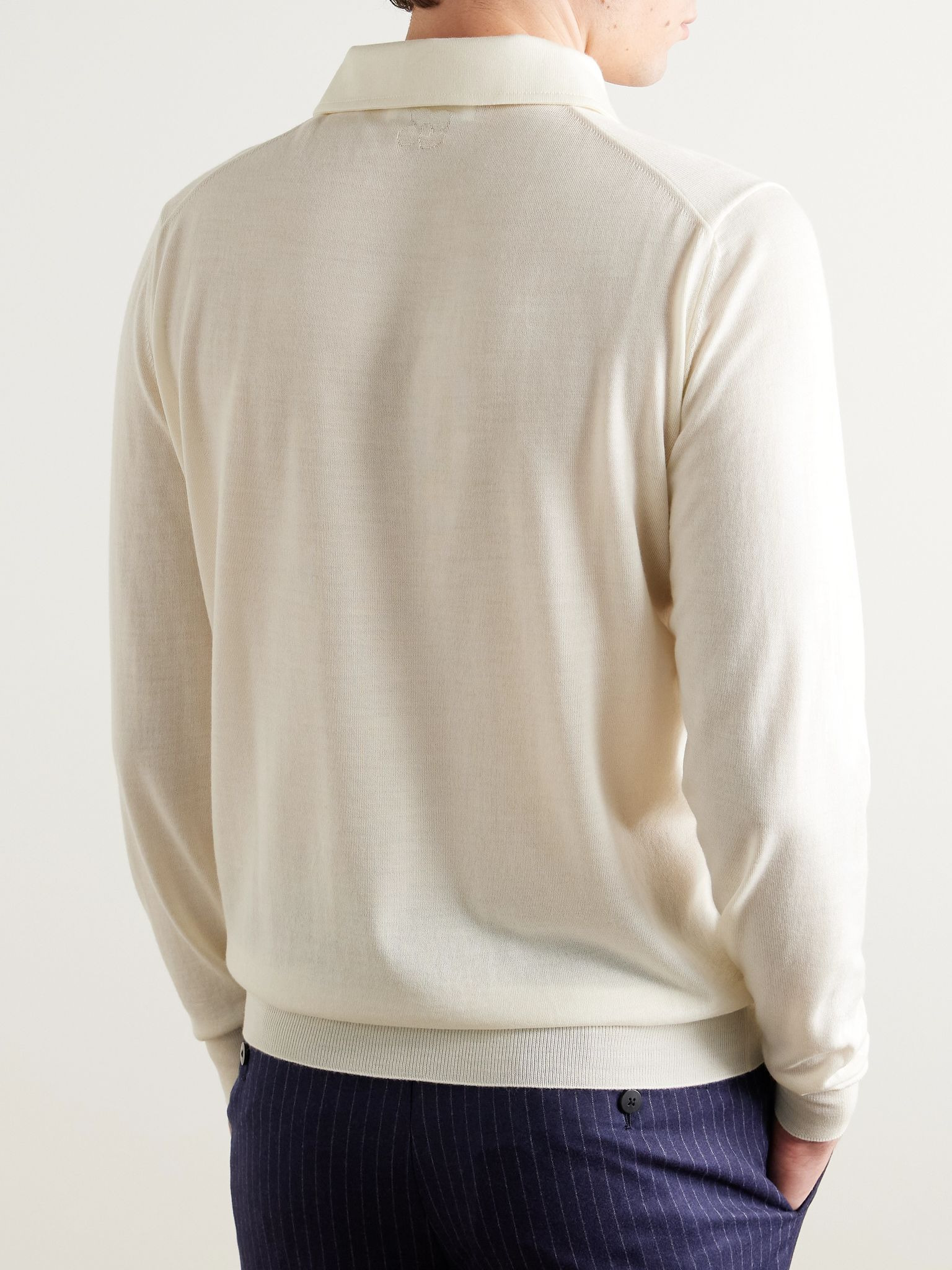 Virgin Wool Polo Shirt Off-white - 4