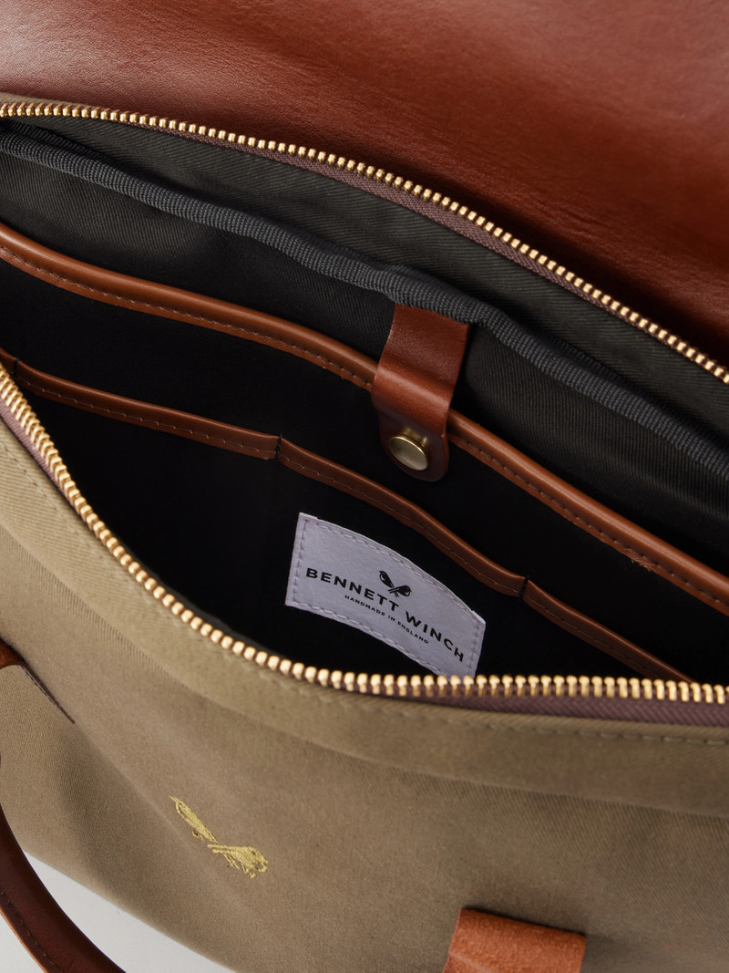 Leather-Trimmed Cotton-Twill Briefcase 6
