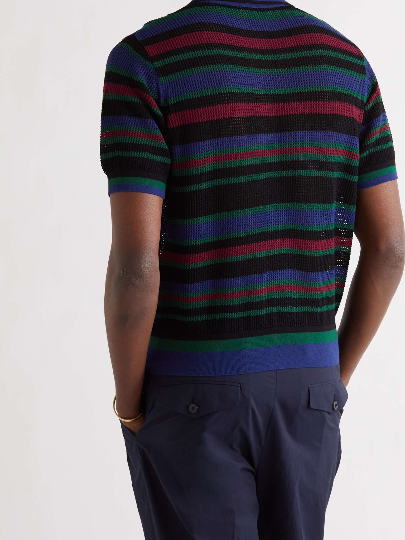 Slim-Fit Striped Open-Knit Polo Shirt - 4