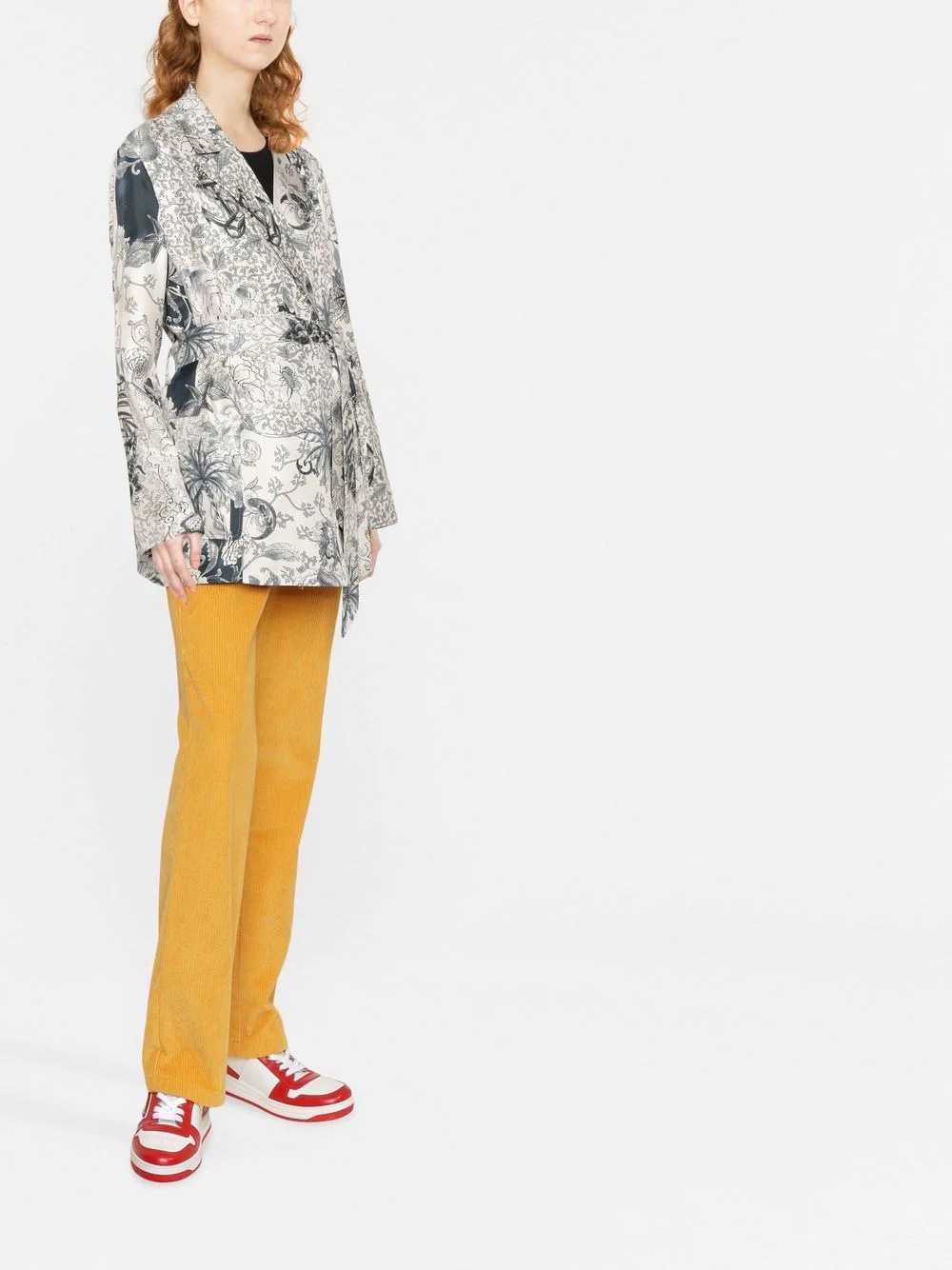 graphic-print belted silk jacket - 3