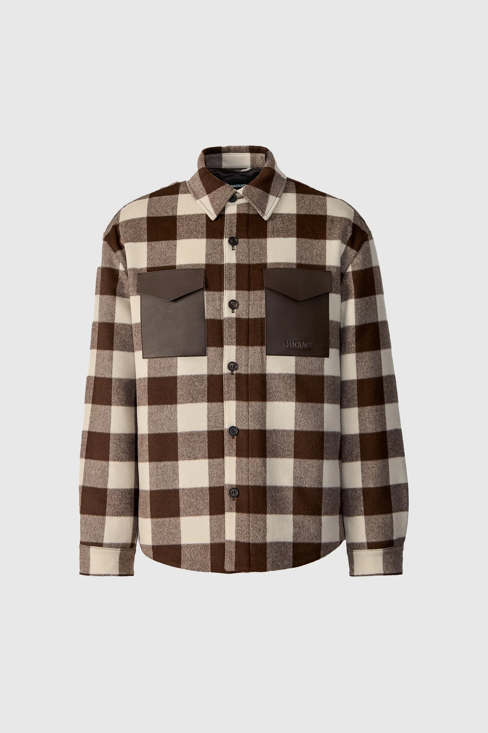 RYKER-PL Plaid Wool Overshirt With Leather Pocket - 1