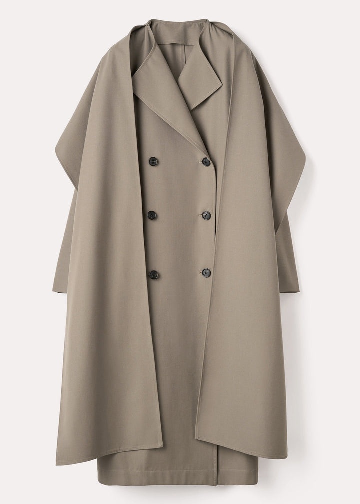 Double-breasted scarf trench dark taupe - 7