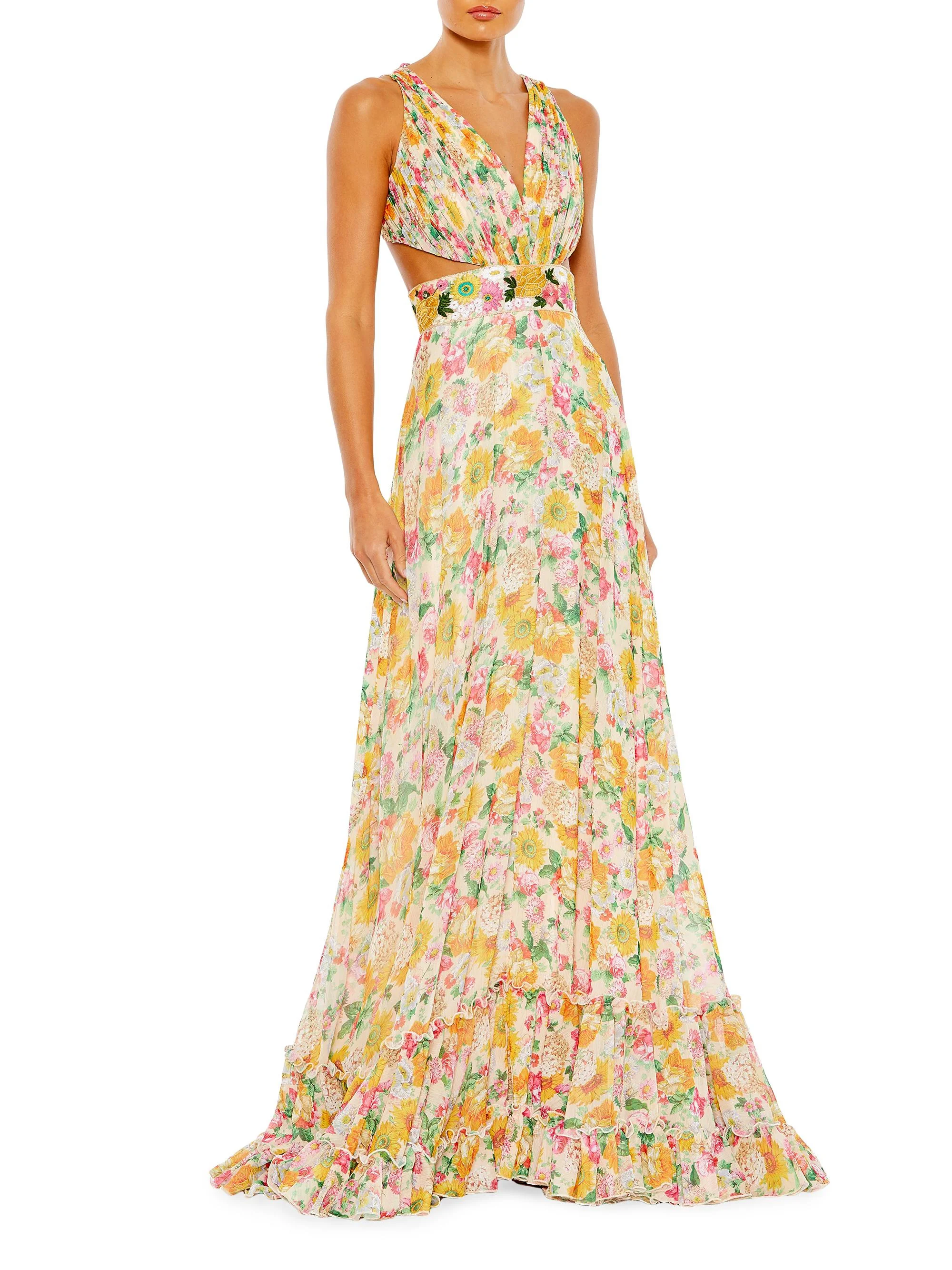 Women's Floral Tiered Gown - Nude Multi - 1
