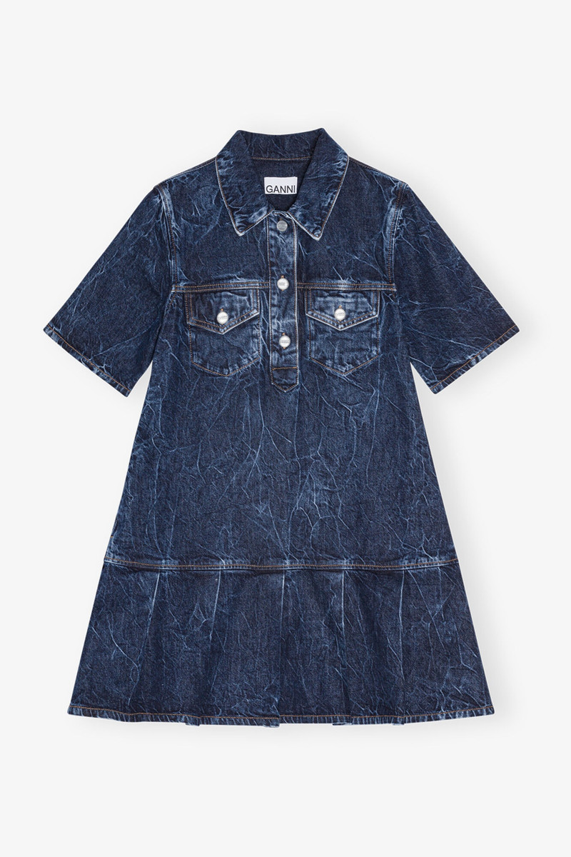 DENIM BLUE CRINKLED 미래 MINI DRESS - 1