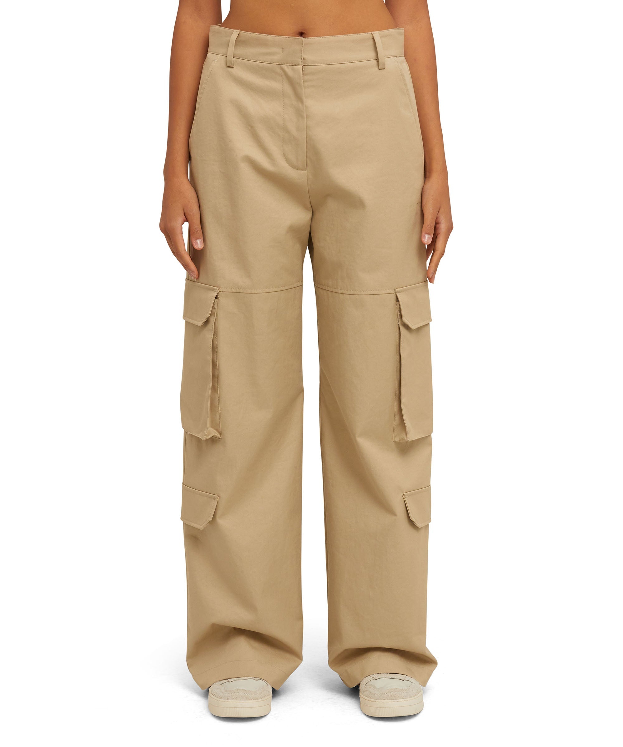 Solid color cotton cargo pants with straight legs - 4