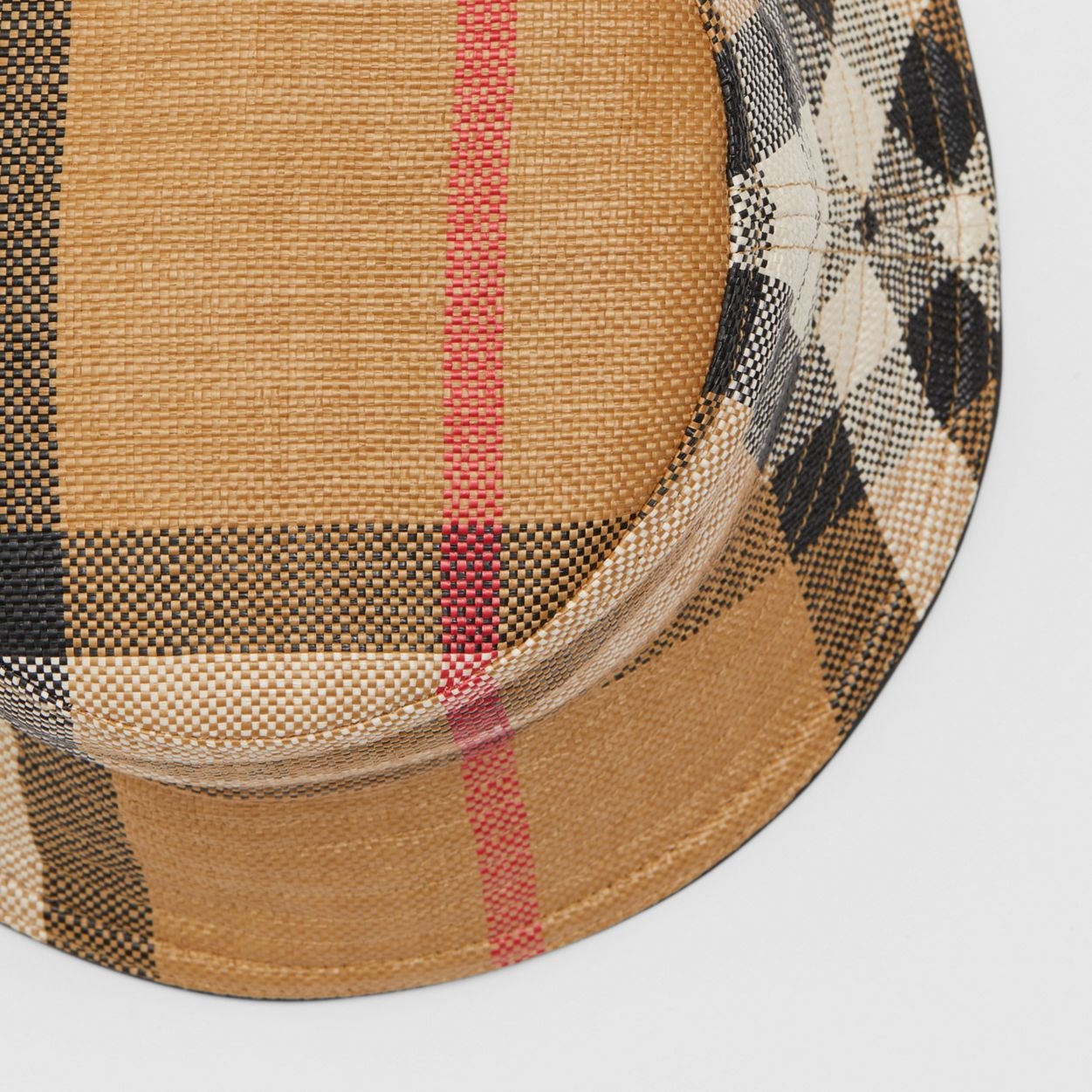 Check Faux Raffia Bucket Hat - 6