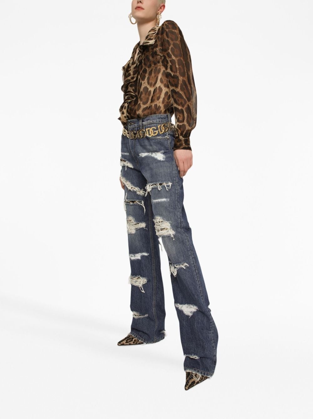 distressed-effect straight-leg jeans - 3