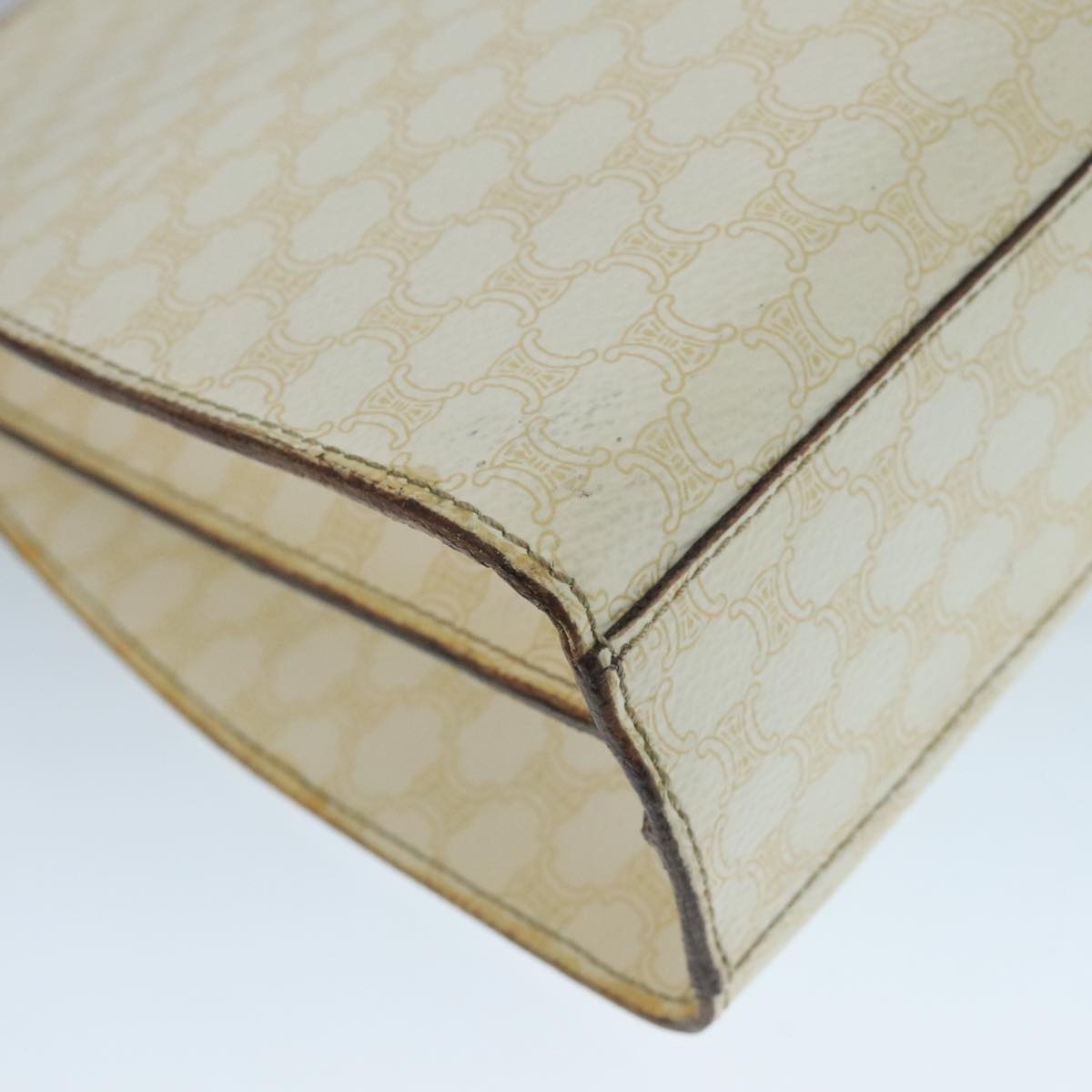 CELINE Macadam Canvas Hand Bag Pvc Leather White Gold - 11