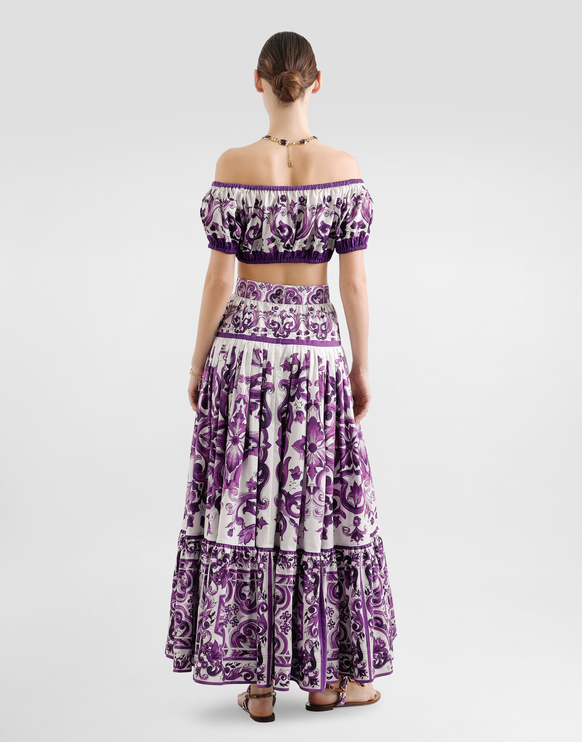 Majolica-print long skirt - 3