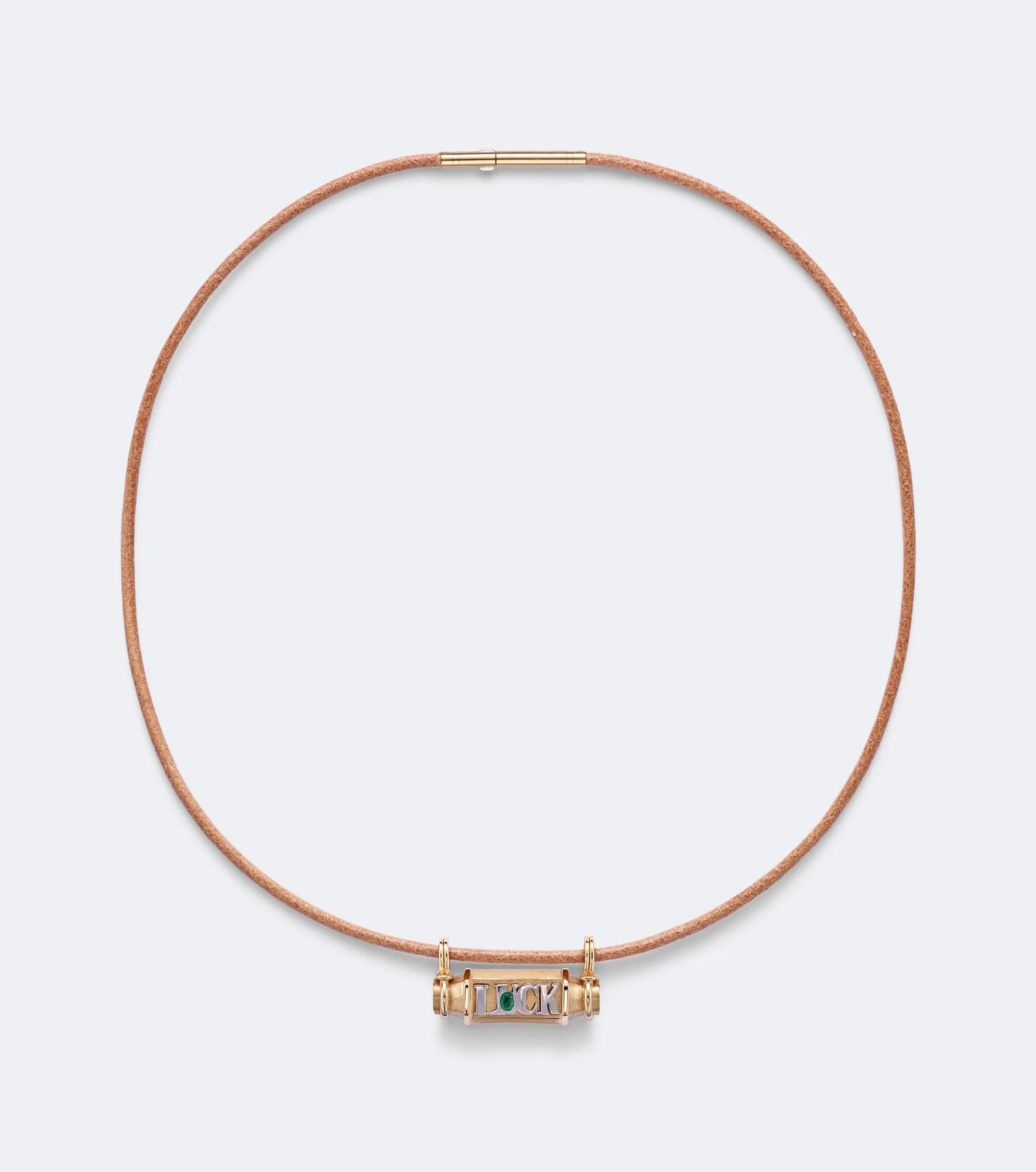 Luck Smash 18kt gold and leather locket necklace with emerald - 1