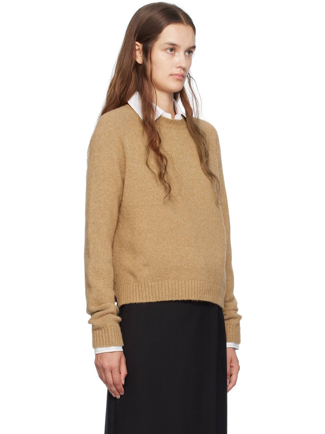 Beige Crewneck Stretch Sweater - 2