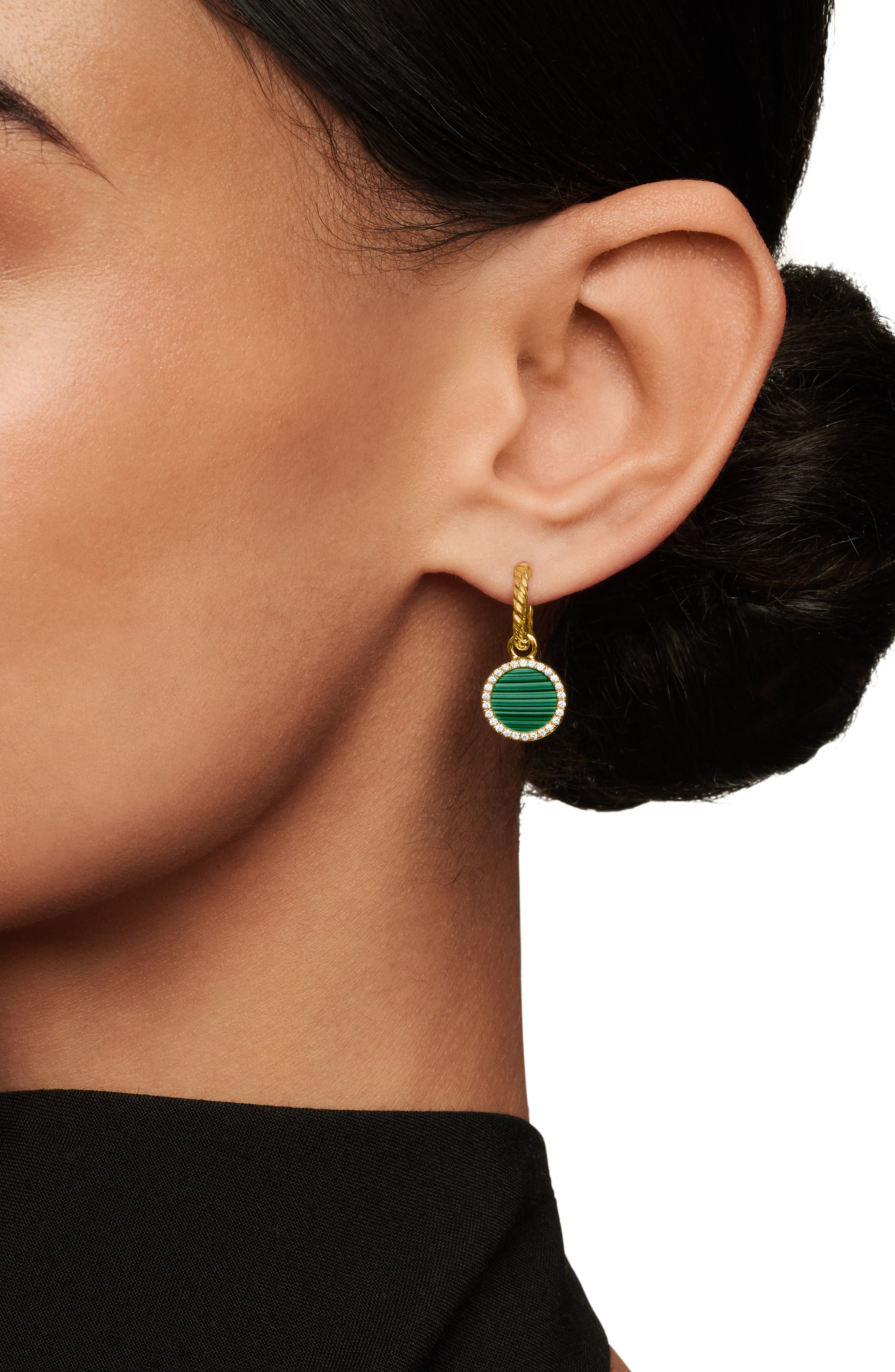 David Yurman Petite DY Elements® Drop Earrings in 18K Yellow Gold with Malachite and Pavé Diamonds a - 3