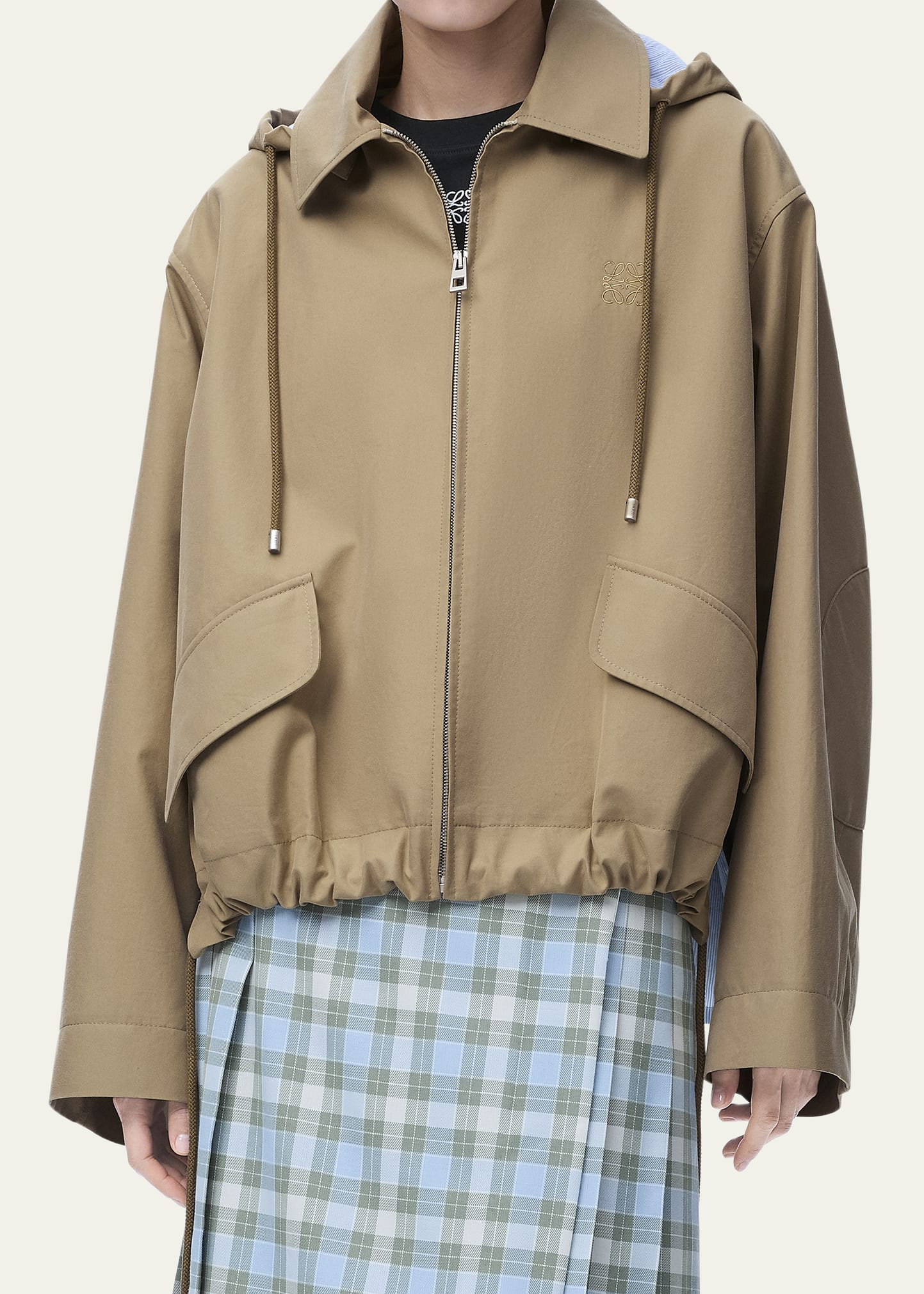 Striped Lining Slit-Back Hooded Jacket - 4