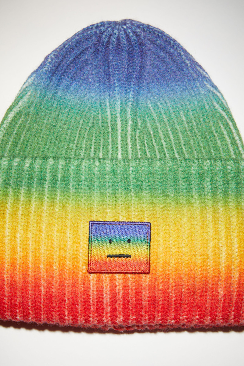Rainbow knit beanie hat - Coral red/green 4