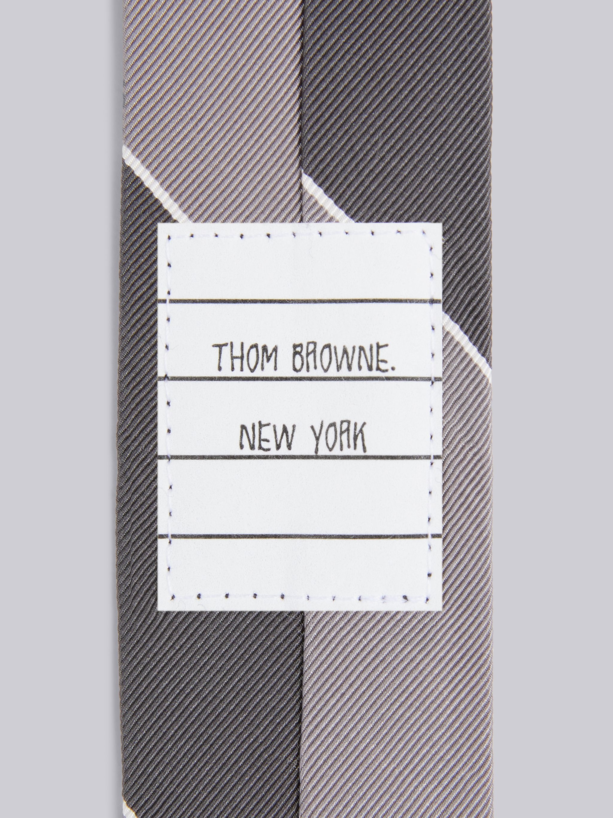 Medium Grey Silk Cotton Awning Stripe Jacquard Tie - 2