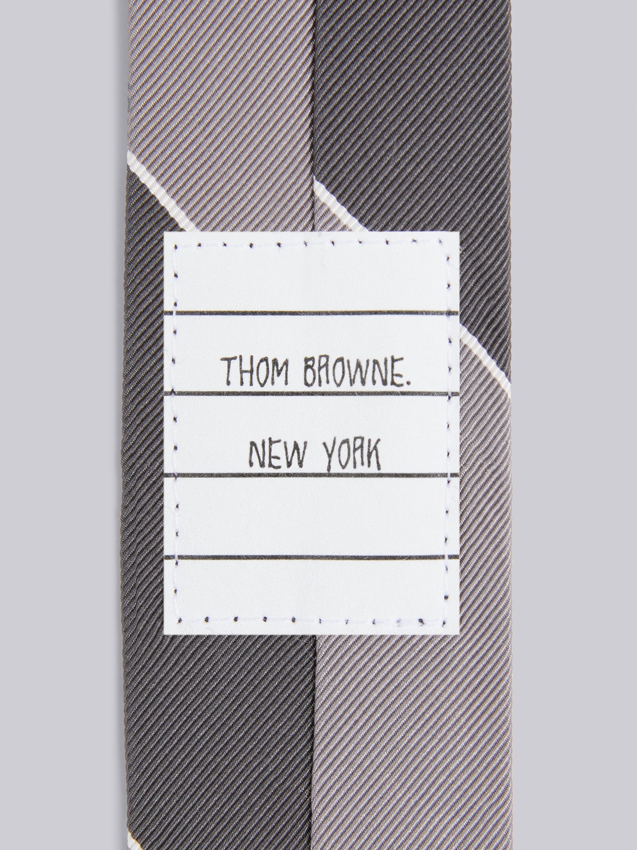 Medium Grey Silk Cotton Awning Stripe Jacquard Tie - 2