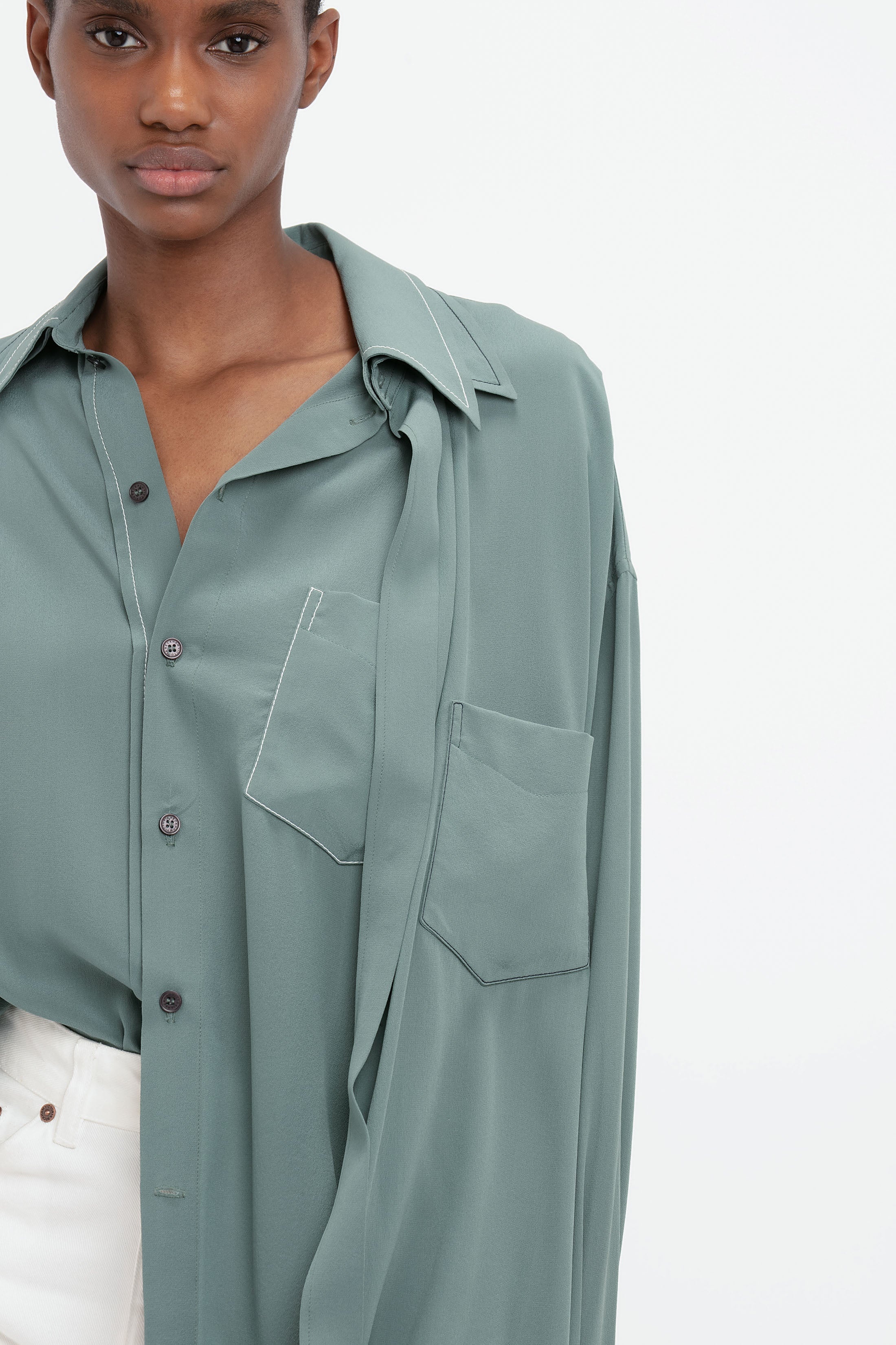 Double Layer Blouse In Stone - 7