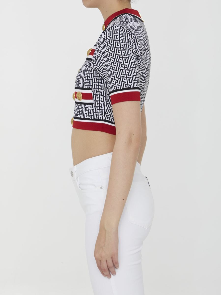 BALMAIN JACQUARD MONOGRAMMED CROP TOP - 3