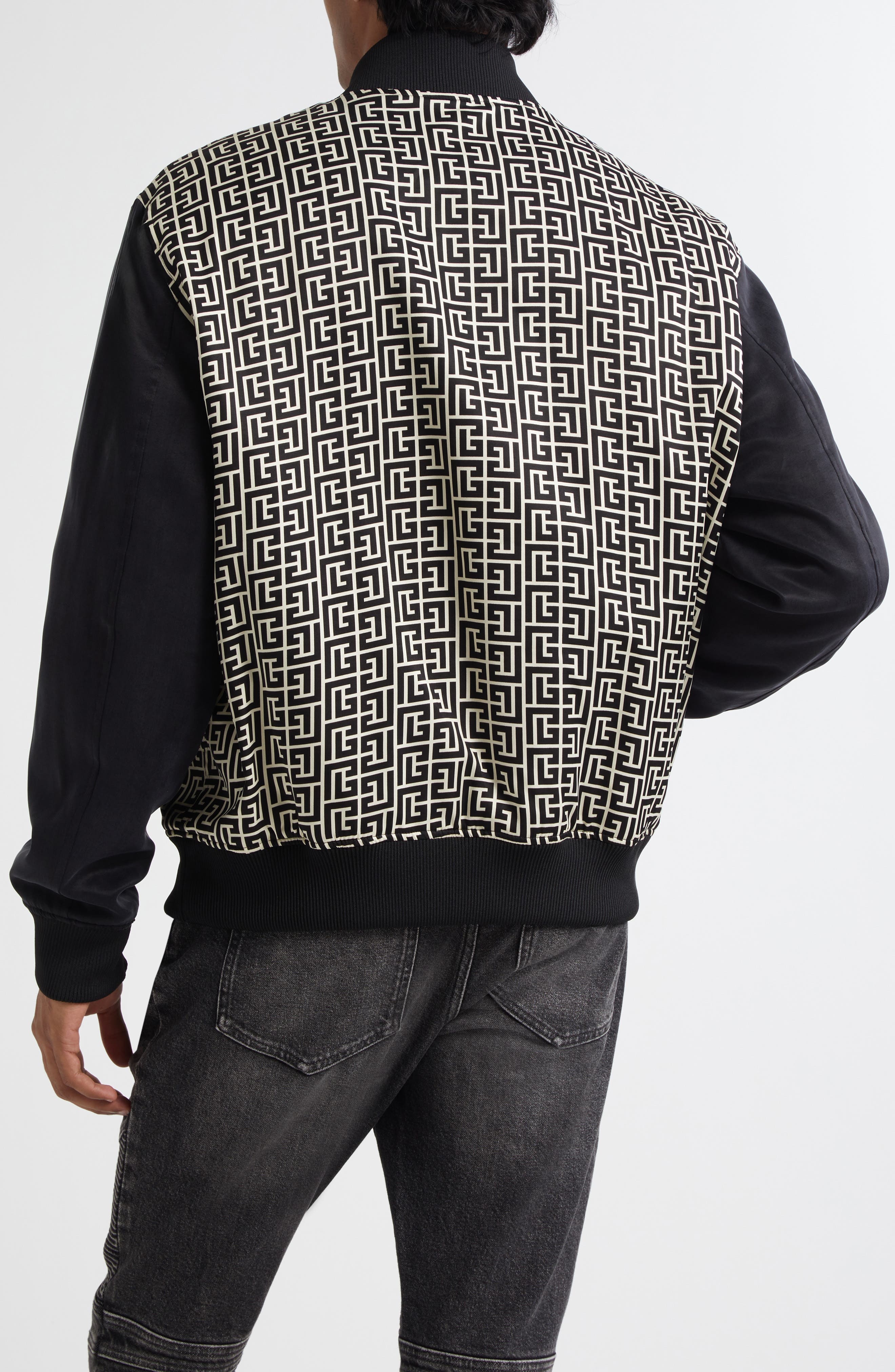 Balmain Monogram Varsity Jacket in Black/Ivory at Nordstrom - 2